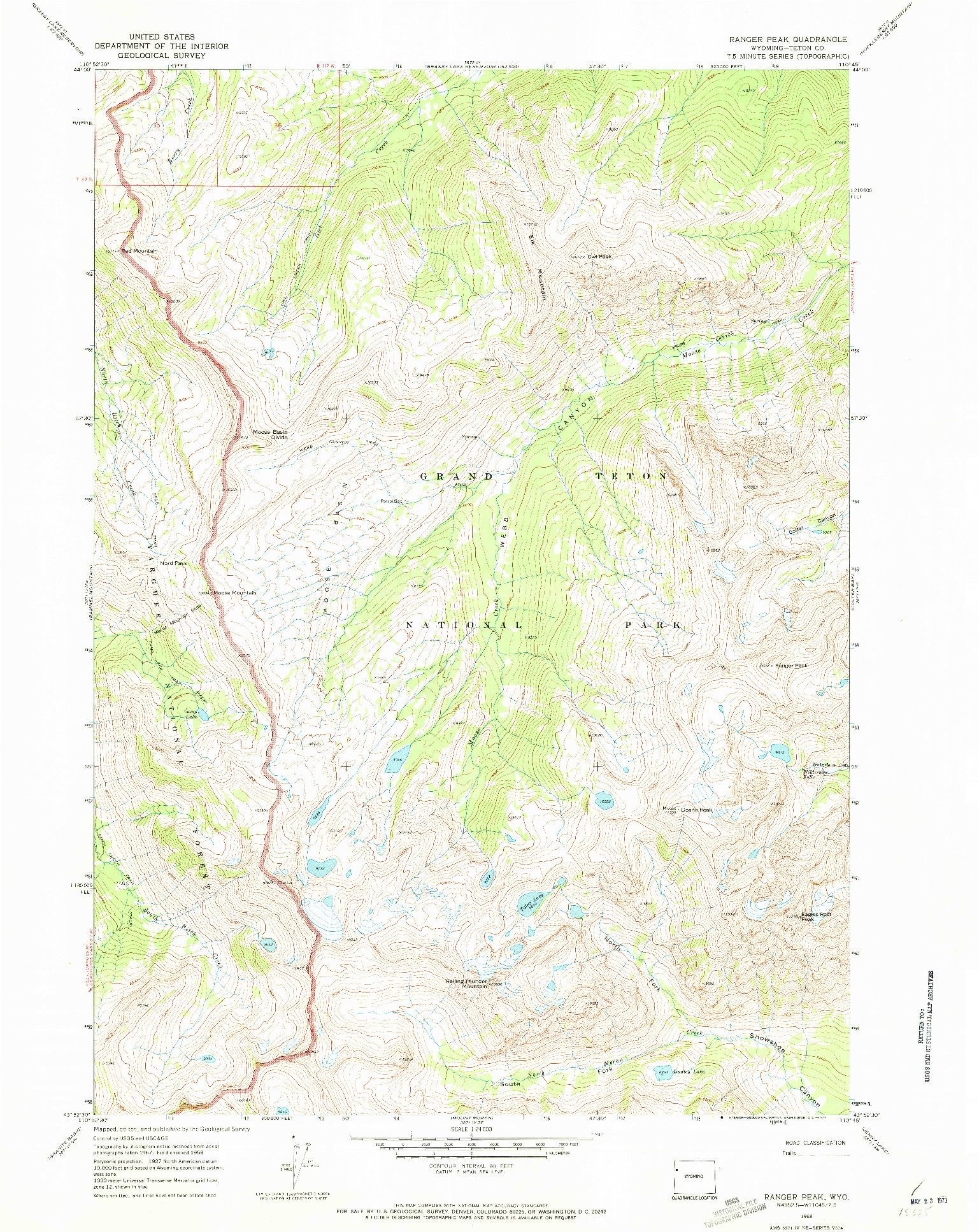 USGS 1:24000-SCALE QUADRANGLE FOR RANGER PEAK, WY 1968