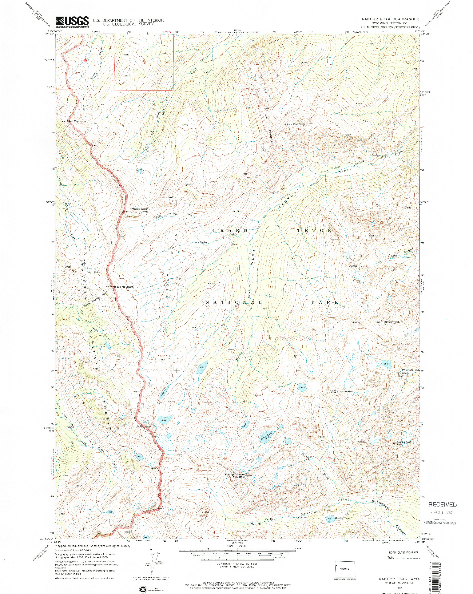 USGS 1:24000-SCALE QUADRANGLE FOR RANGER PEAK, WY 1968