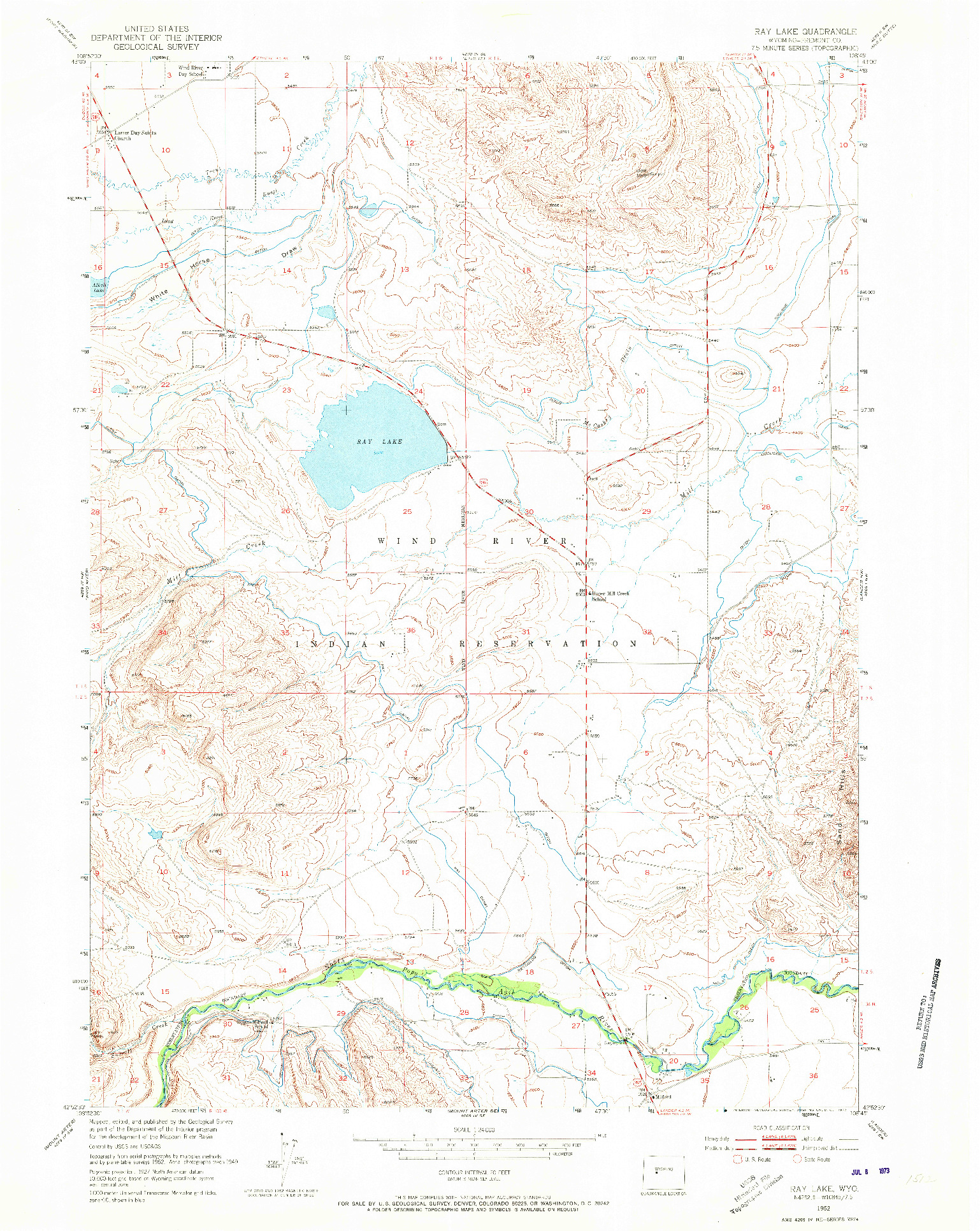 USGS 1:24000-SCALE QUADRANGLE FOR RAY LAKE, WY 1952