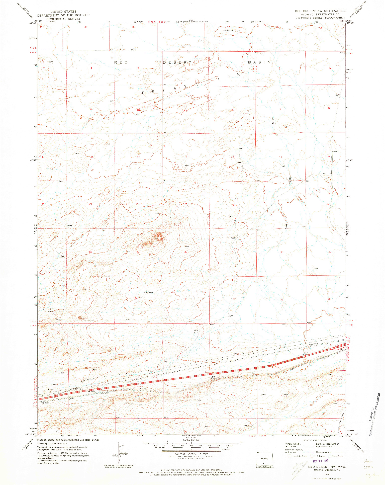 USGS 1:24000-SCALE QUADRANGLE FOR RED DESERT NW, WY 1970