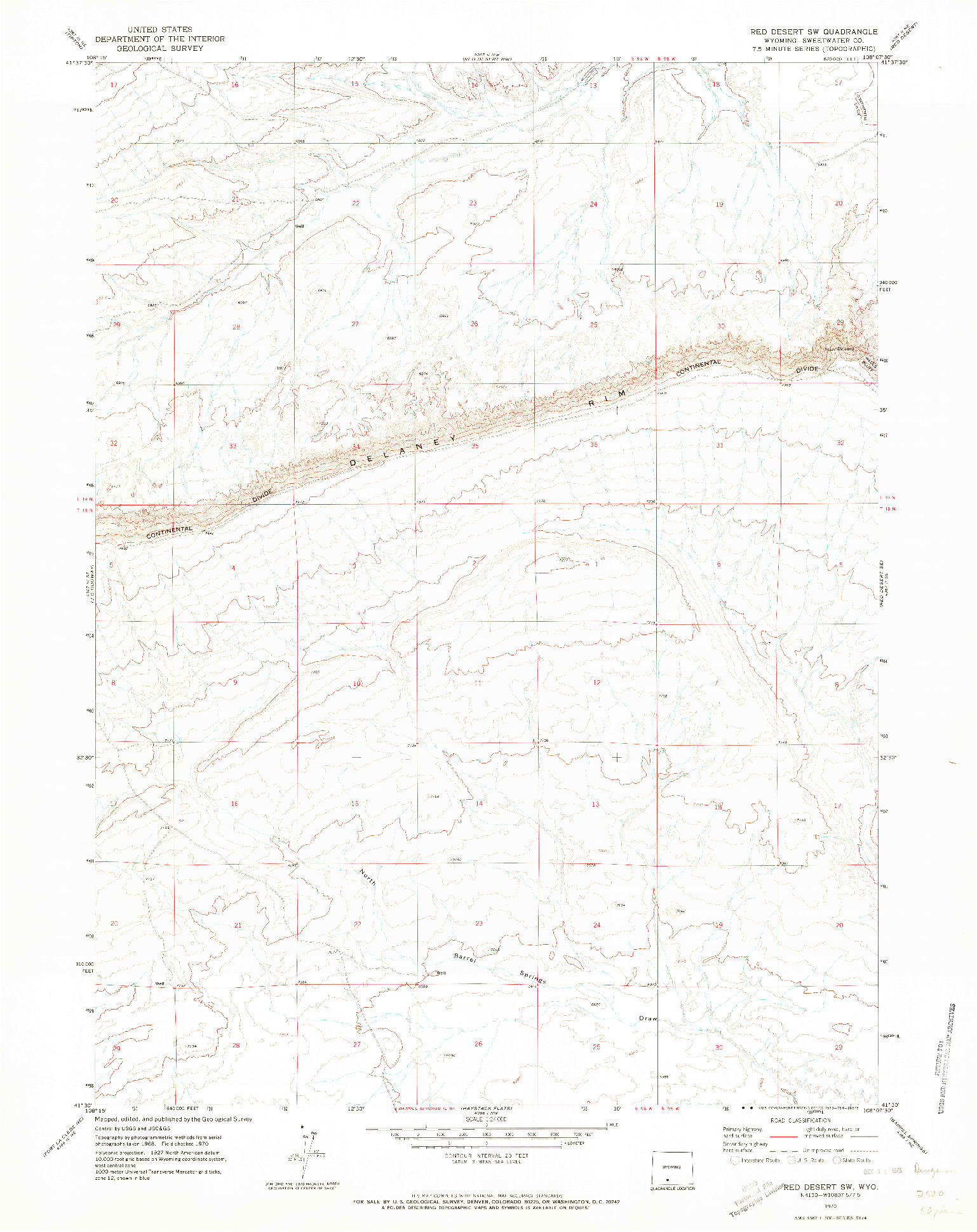 USGS 1:24000-SCALE QUADRANGLE FOR RED DESERT SW, WY 1970