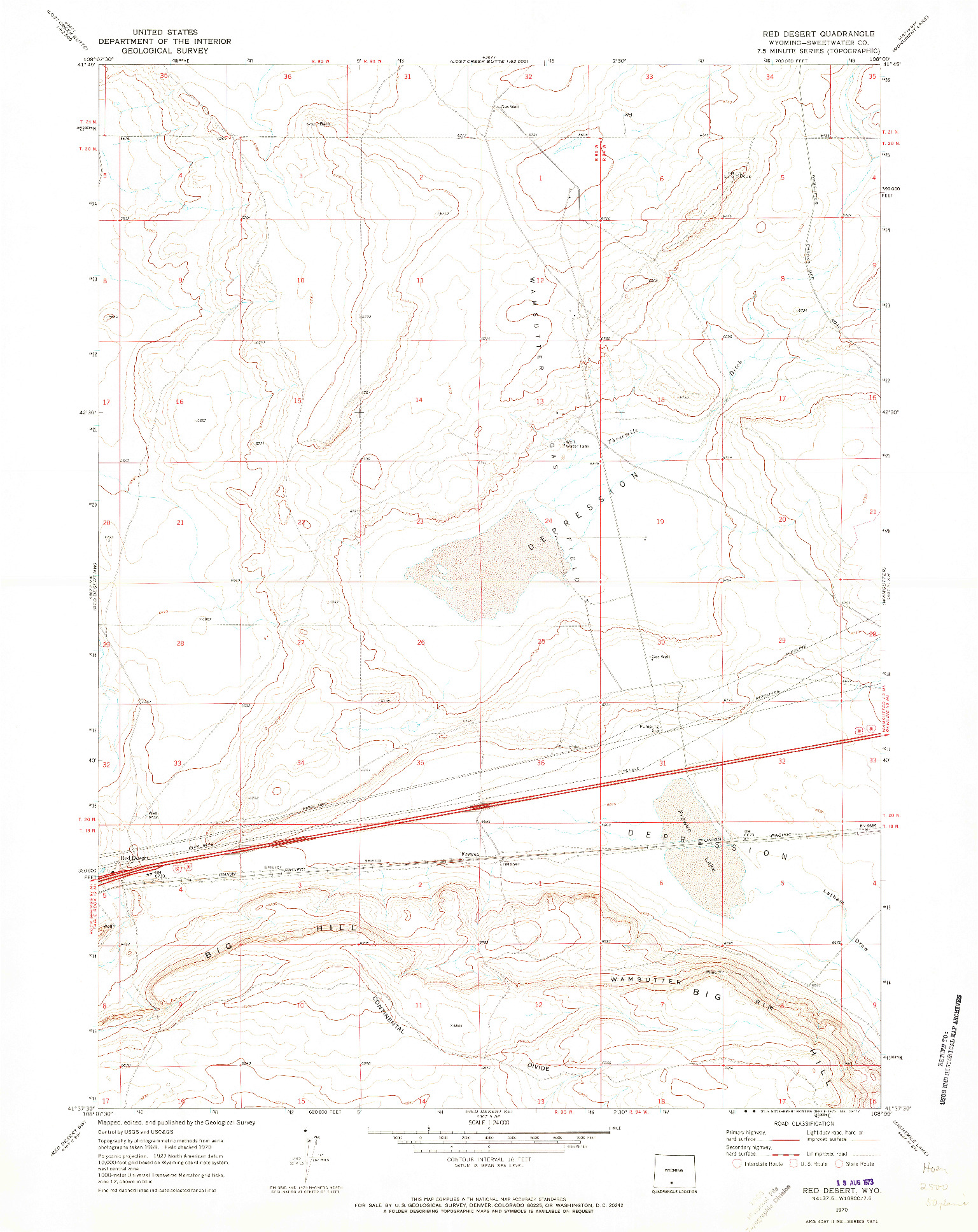 USGS 1:24000-SCALE QUADRANGLE FOR RED DESERT, WY 1970