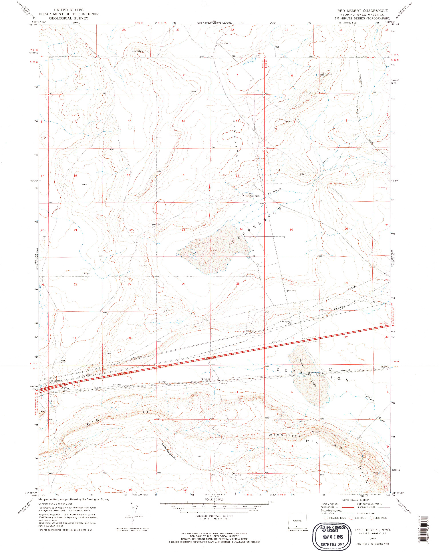 USGS 1:24000-SCALE QUADRANGLE FOR RED DESERT, WY 1970
