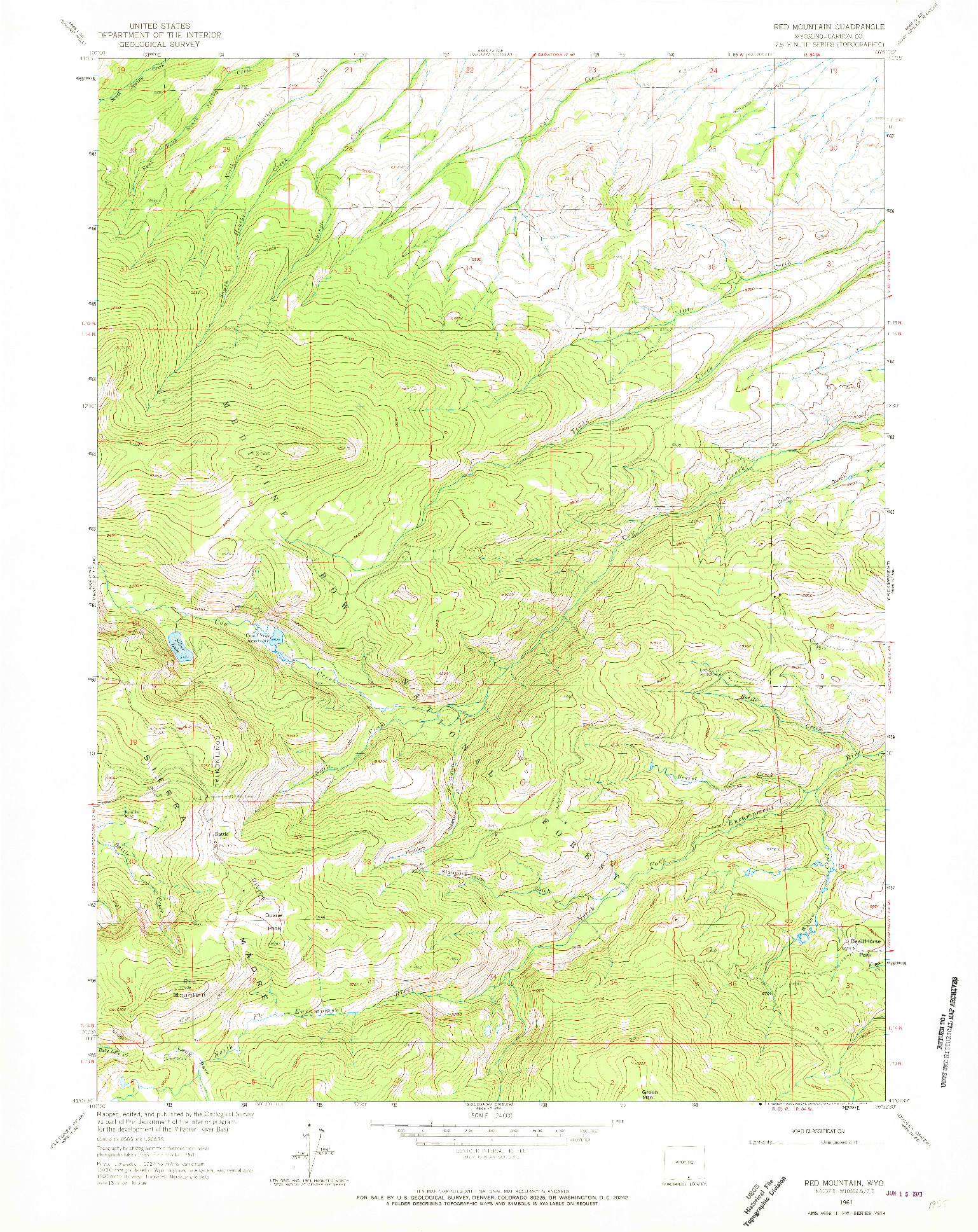 USGS 1:24000-SCALE QUADRANGLE FOR RED MOUNTAIN, WY 1961