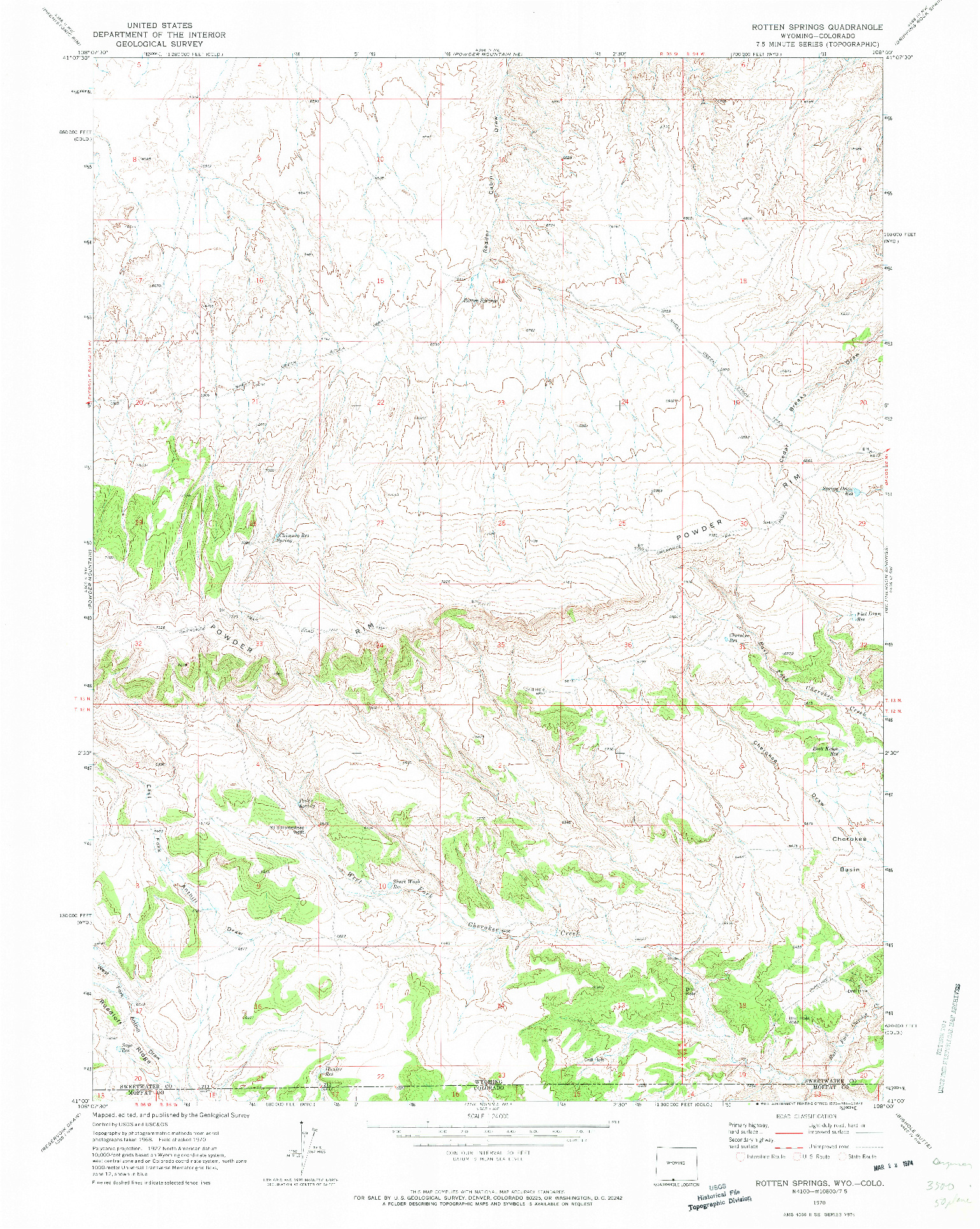 USGS 1:24000-SCALE QUADRANGLE FOR ROTTEN SPRINGS, WY 1970