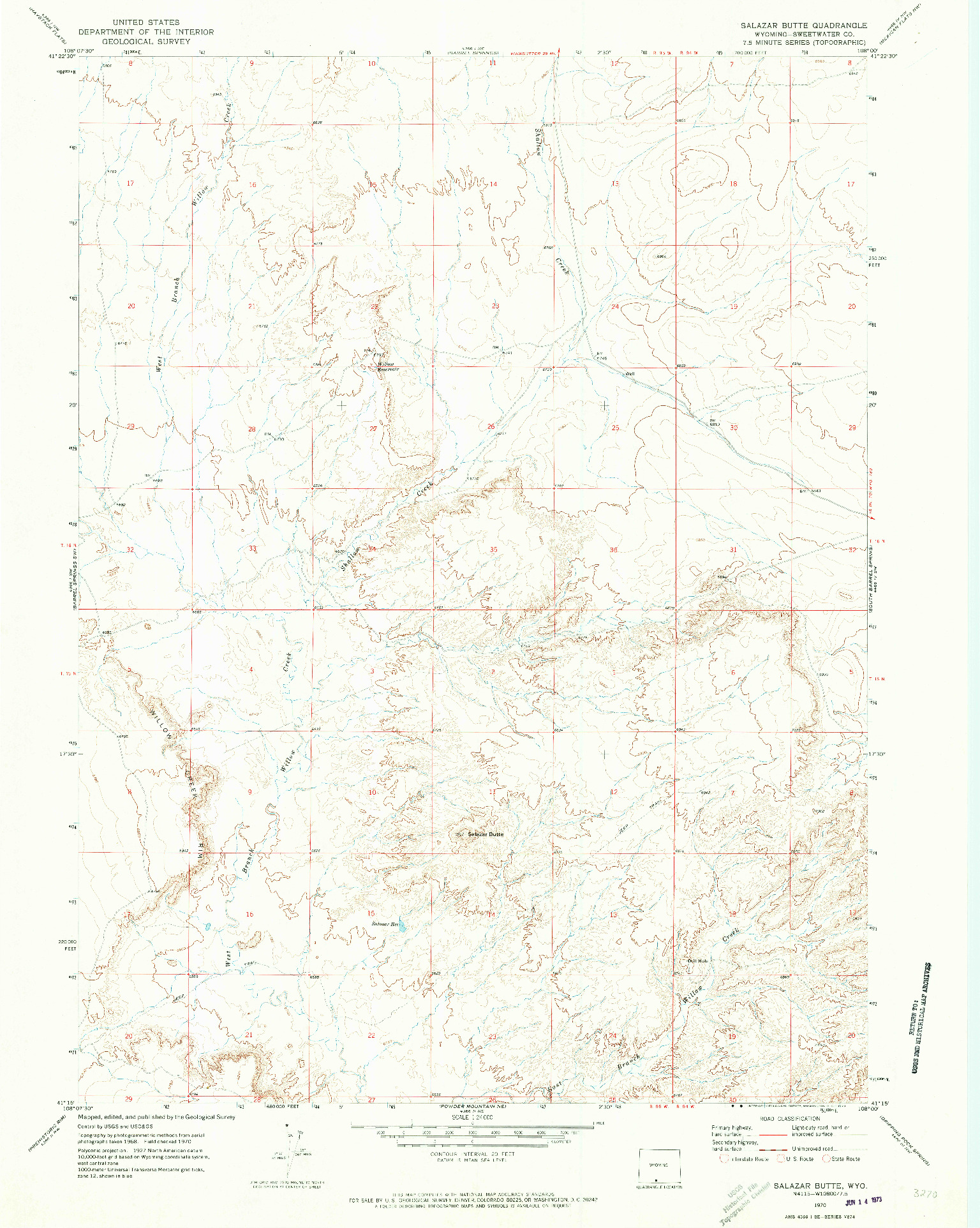 USGS 1:24000-SCALE QUADRANGLE FOR SALAZAR BUTTE, WY 1970