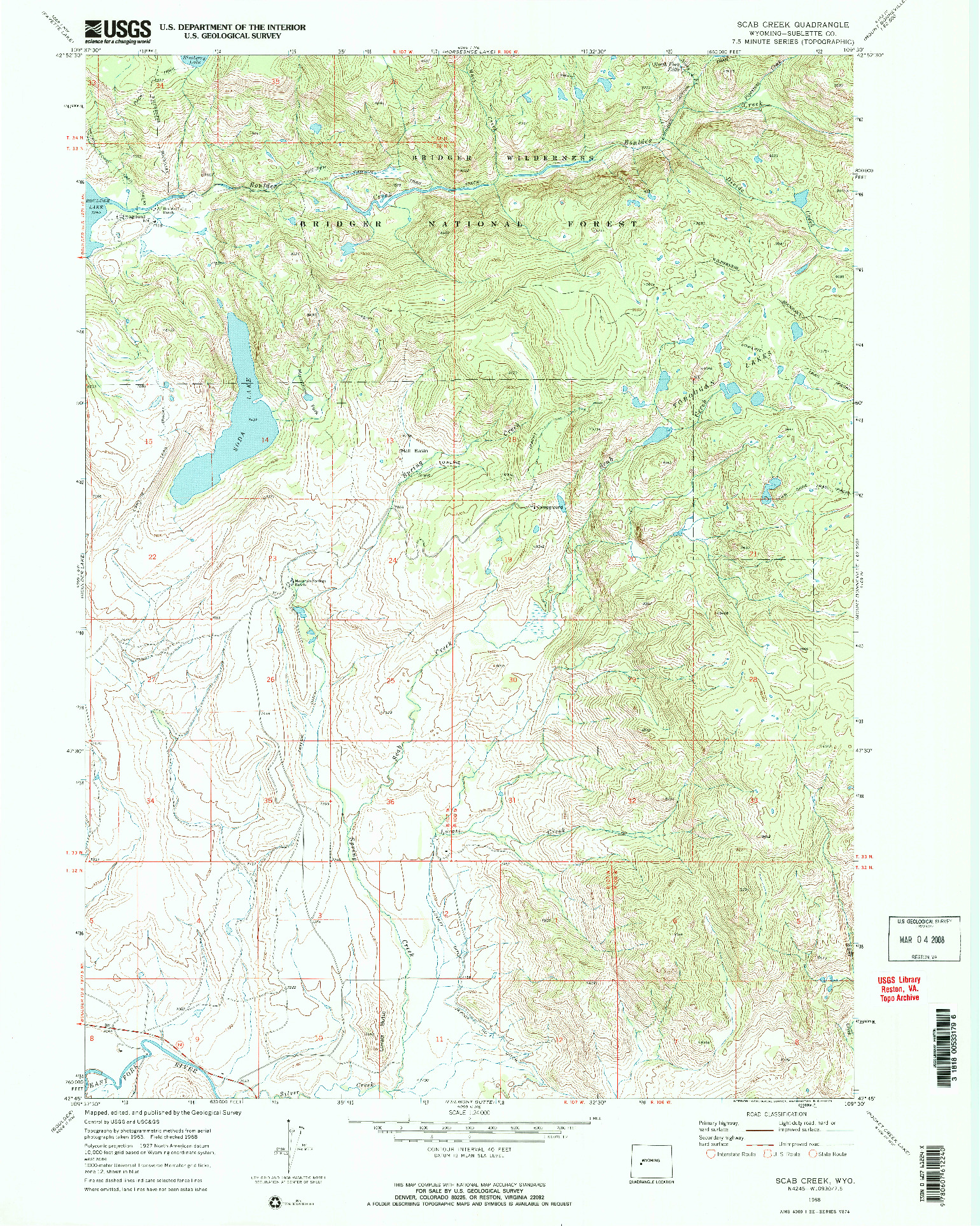 USGS 1:24000-SCALE QUADRANGLE FOR SCAB CREEK, WY 1968