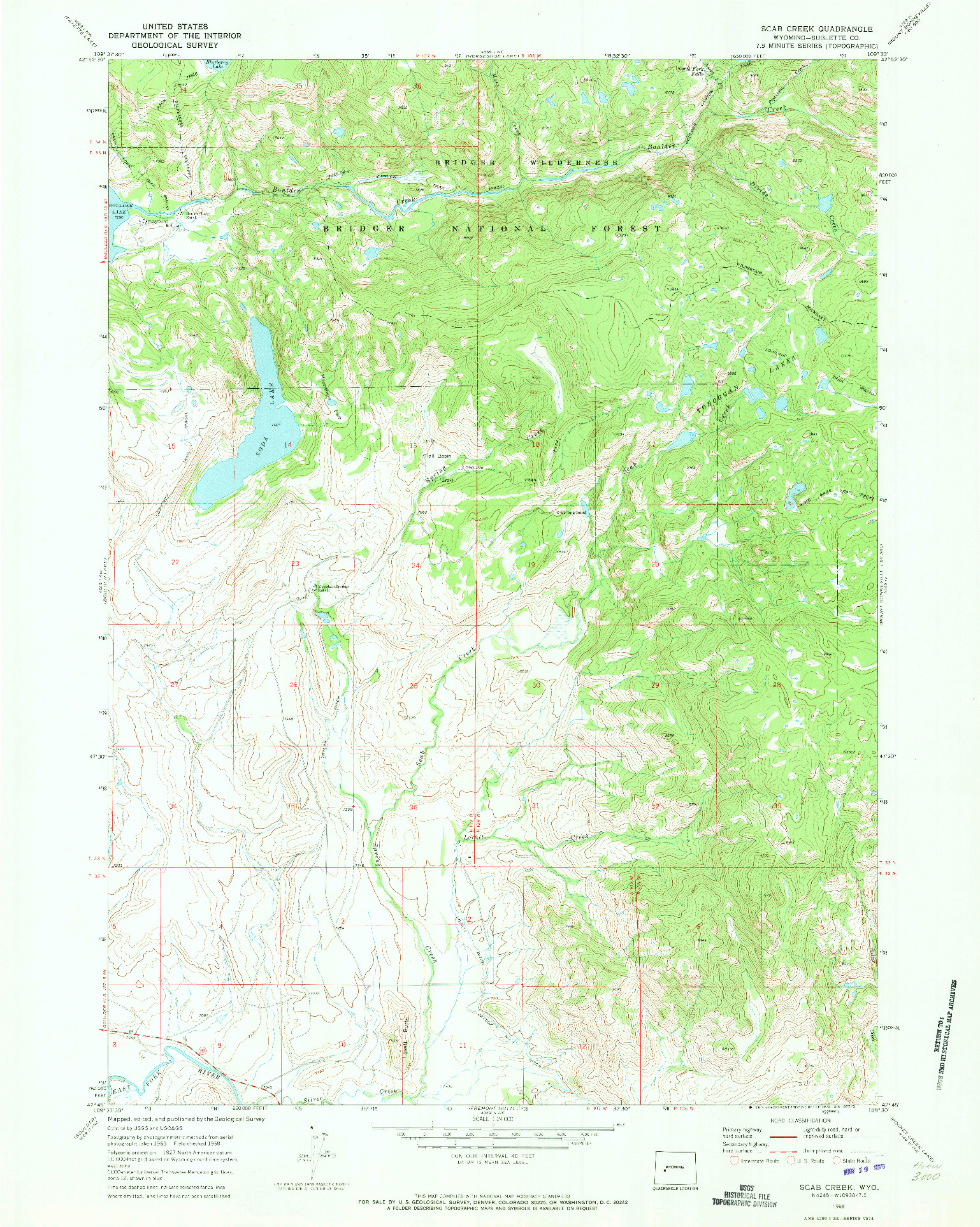 USGS 1:24000-SCALE QUADRANGLE FOR SCAB CREEK, WY 1968