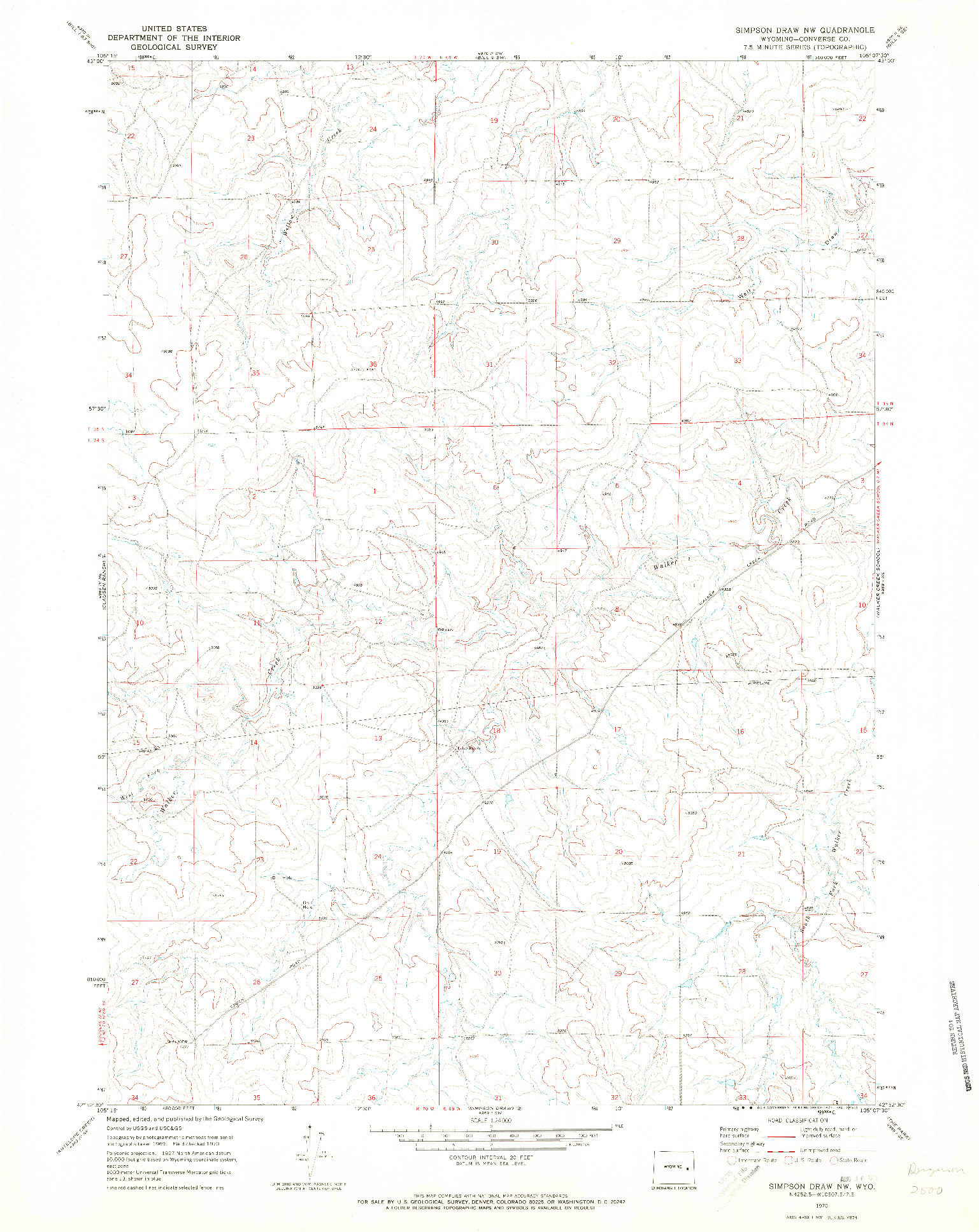 USGS 1:24000-SCALE QUADRANGLE FOR SIMPSON DRAW NW, WY 1970