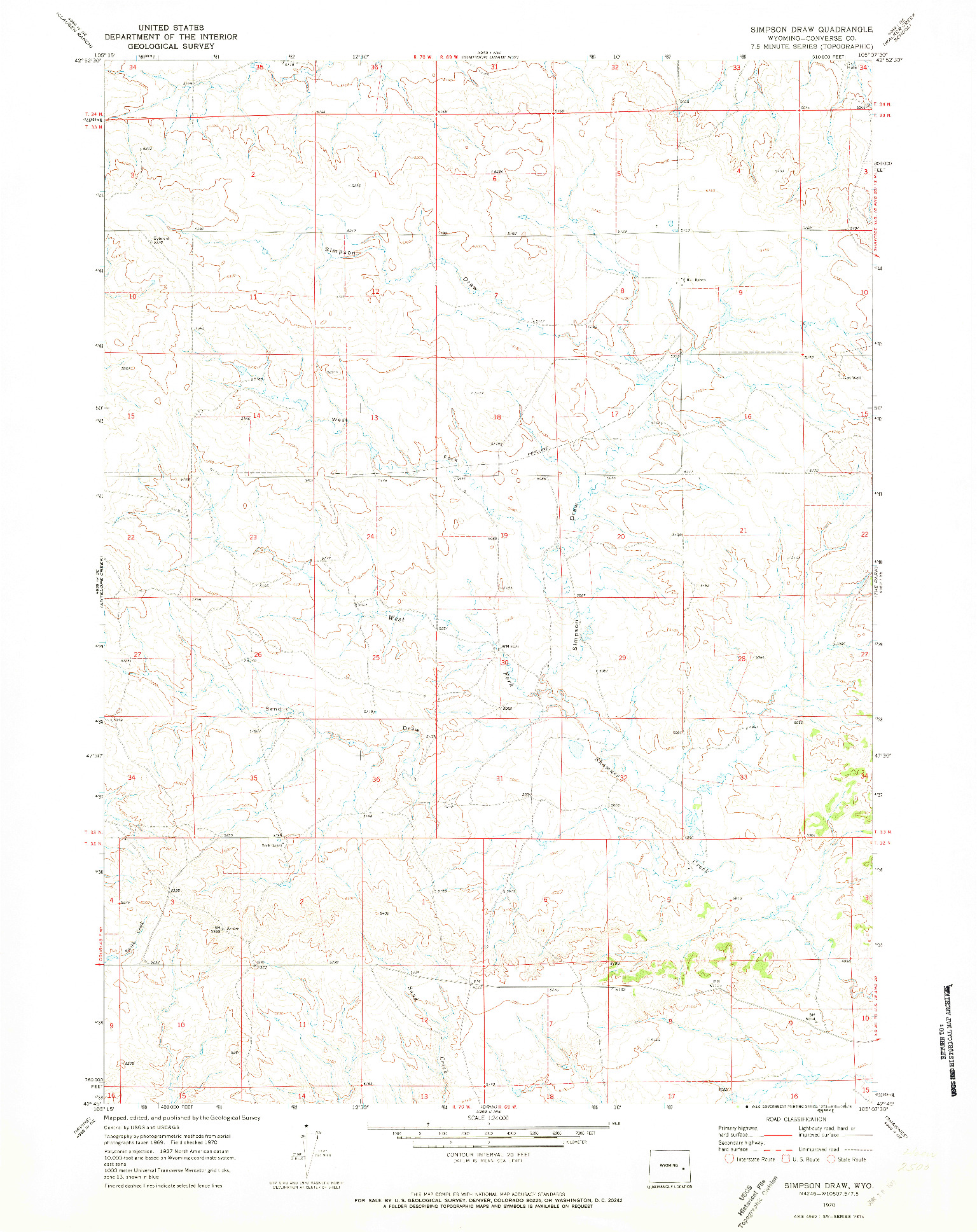 USGS 1:24000-SCALE QUADRANGLE FOR SIMPSON DRAW, WY 1970