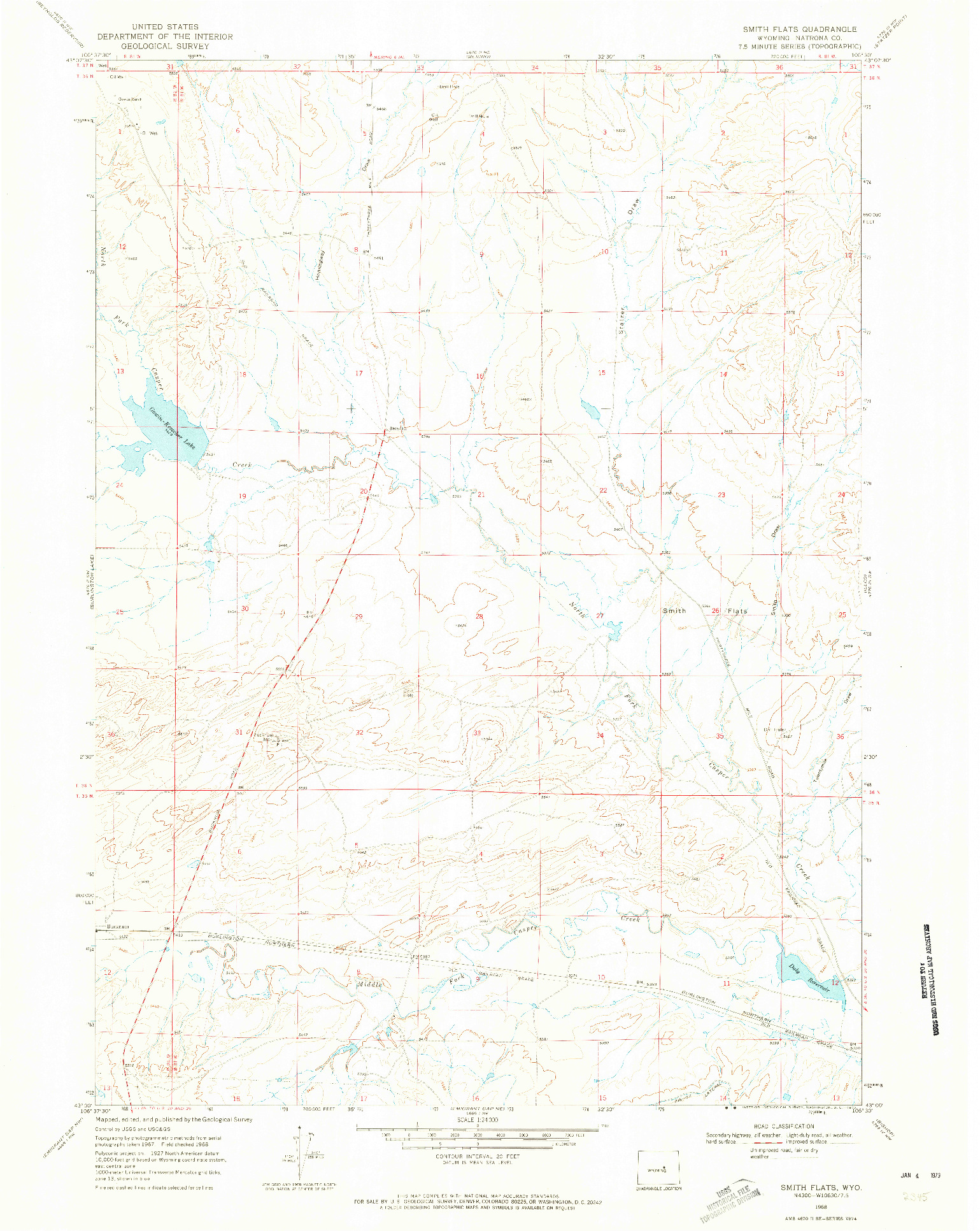 USGS 1:24000-SCALE QUADRANGLE FOR SMITH FLATS, WY 1968