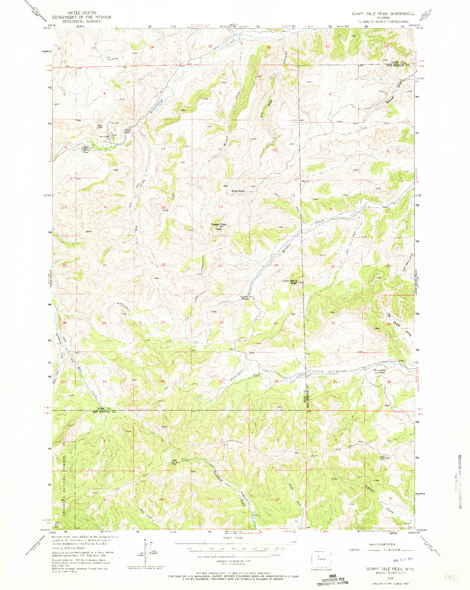 USGS 1:24000-SCALE QUADRANGLE FOR SOAPY DALE PEAK, WY 1956