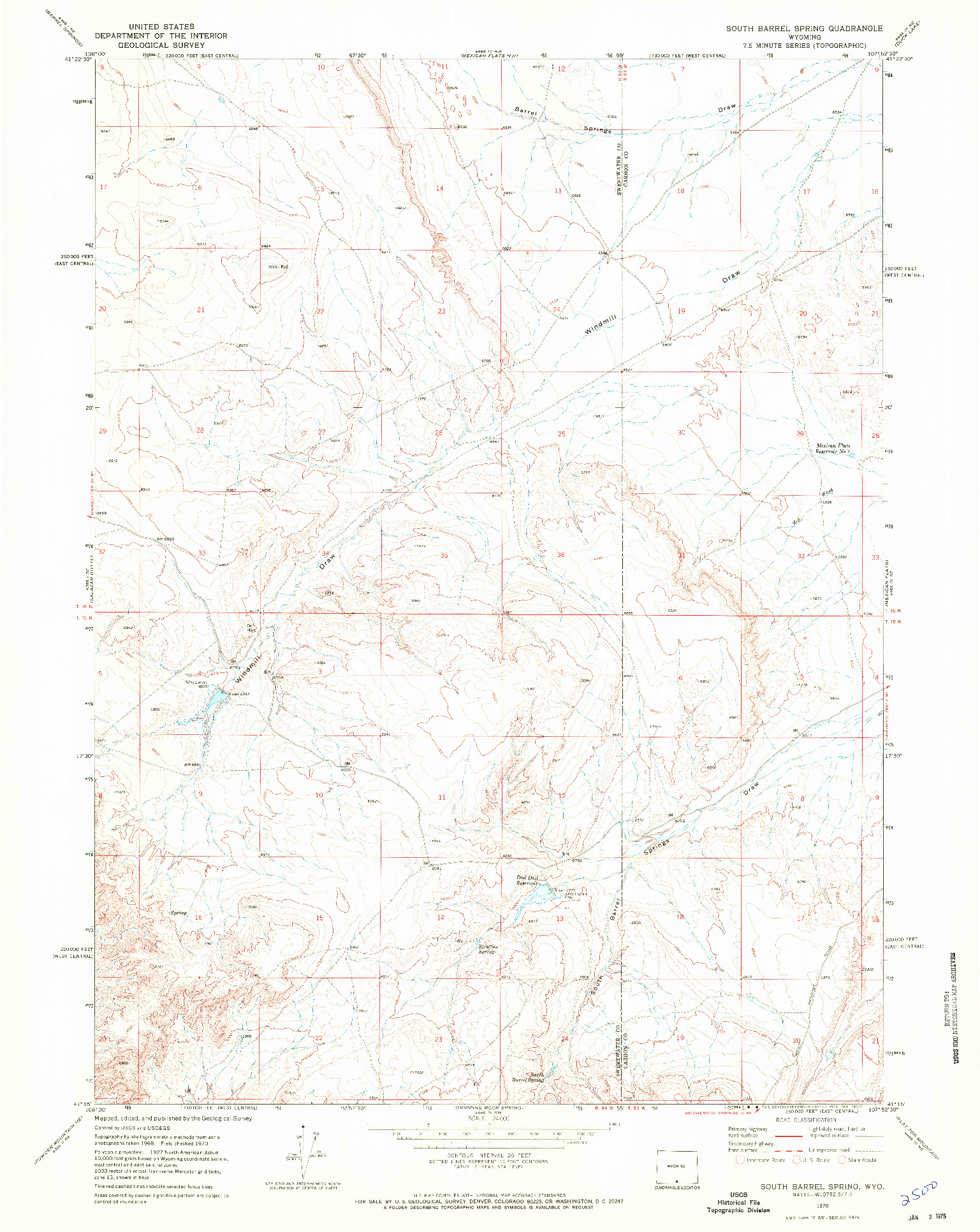 USGS 1:24000-SCALE QUADRANGLE FOR SOUTH BARREL SPRING, WY 1970
