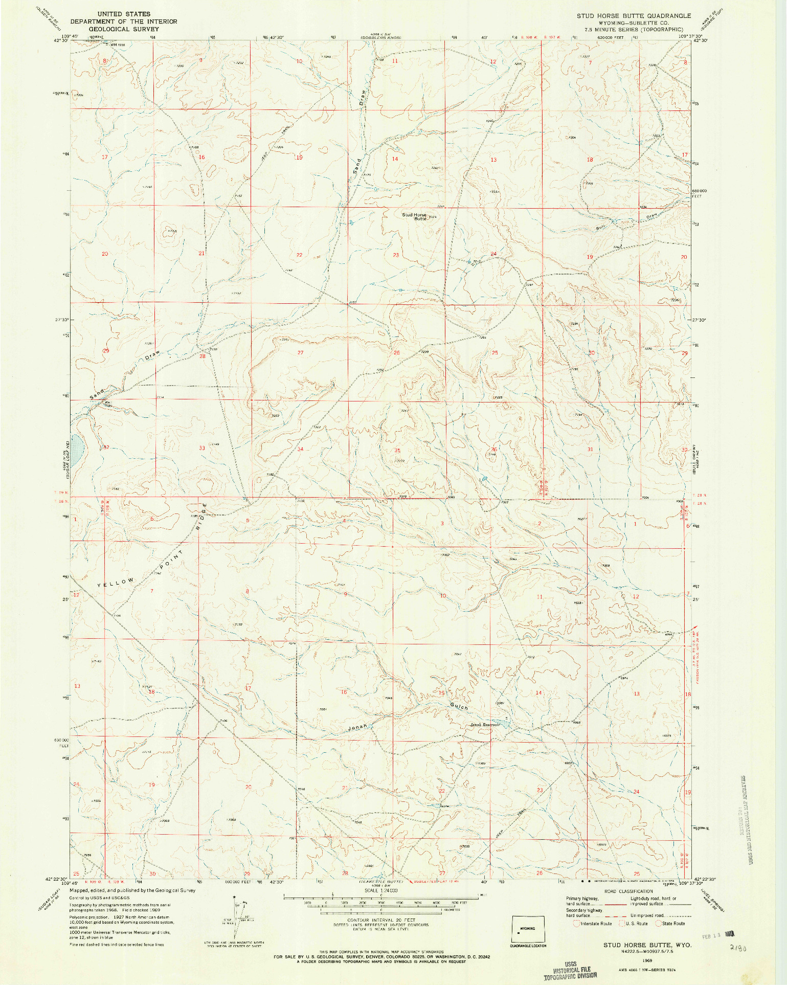 USGS 1:24000-SCALE QUADRANGLE FOR STUD HORSE BUTTE, WY 1969