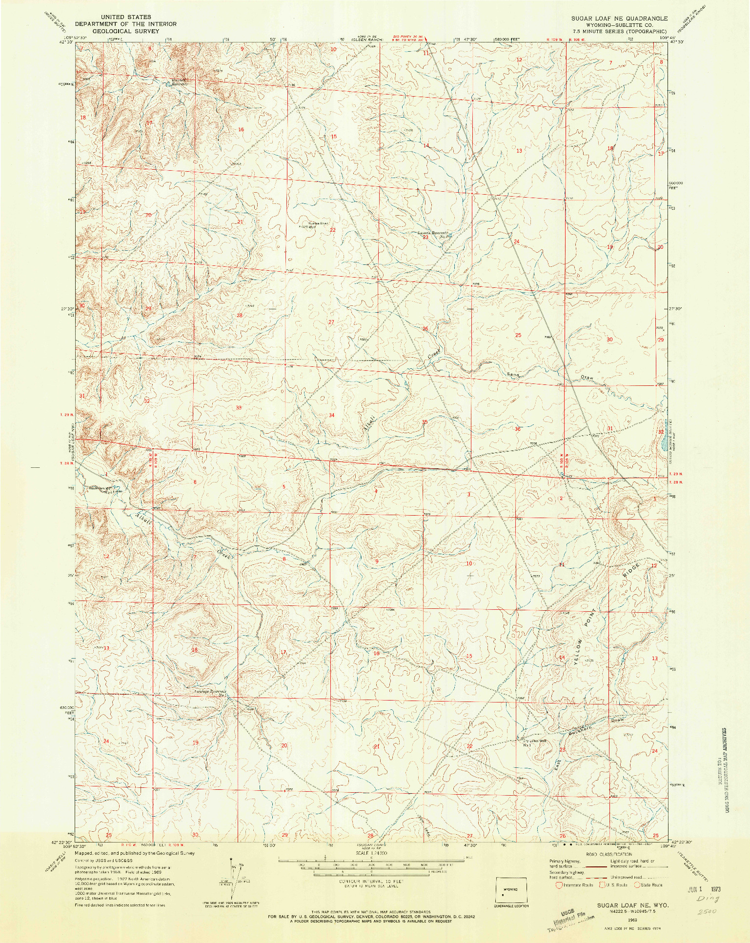 USGS 1:24000-SCALE QUADRANGLE FOR SUGAR LOAF NE, WY 1969