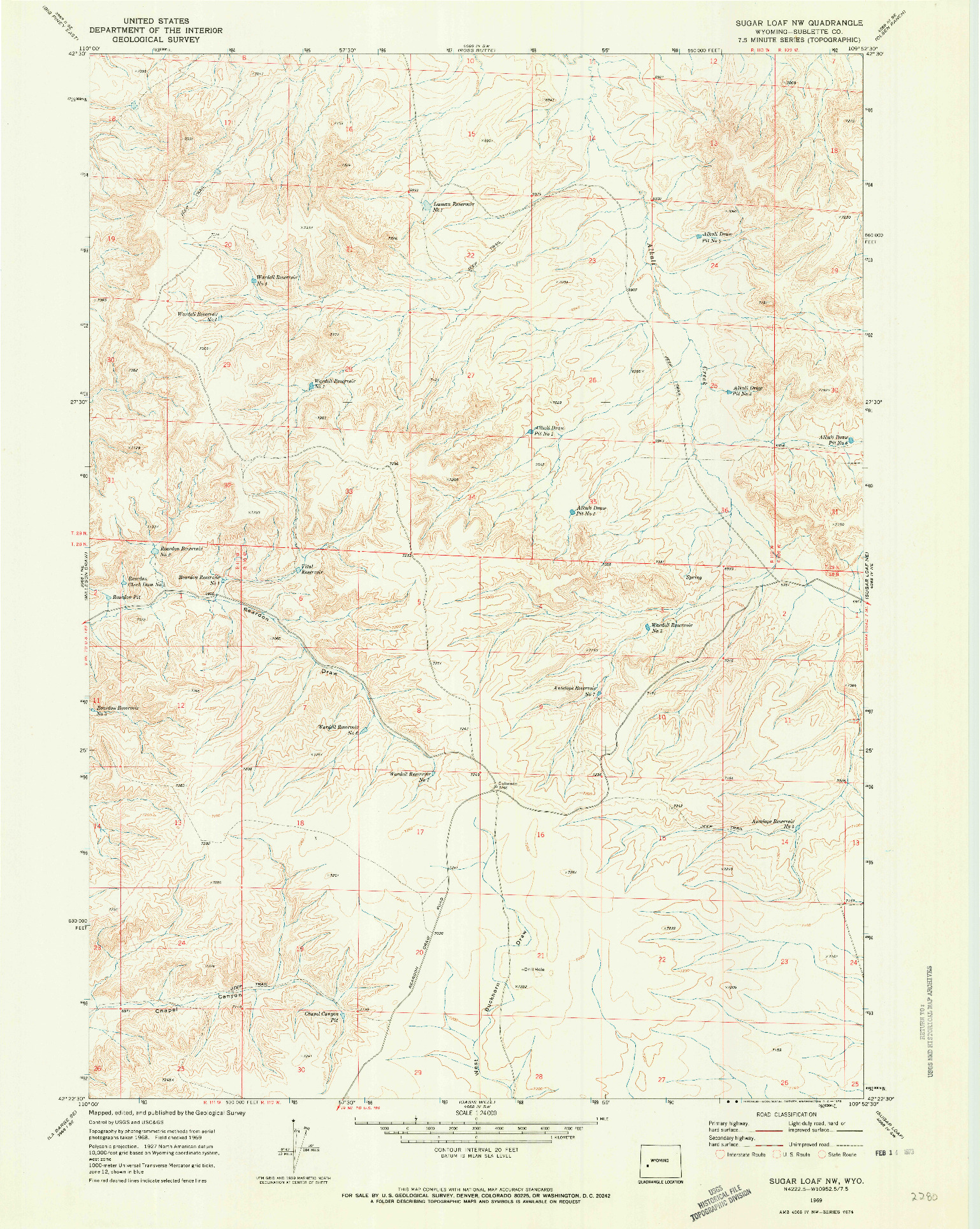 USGS 1:24000-SCALE QUADRANGLE FOR SUGAR LOAF NW, WY 1969