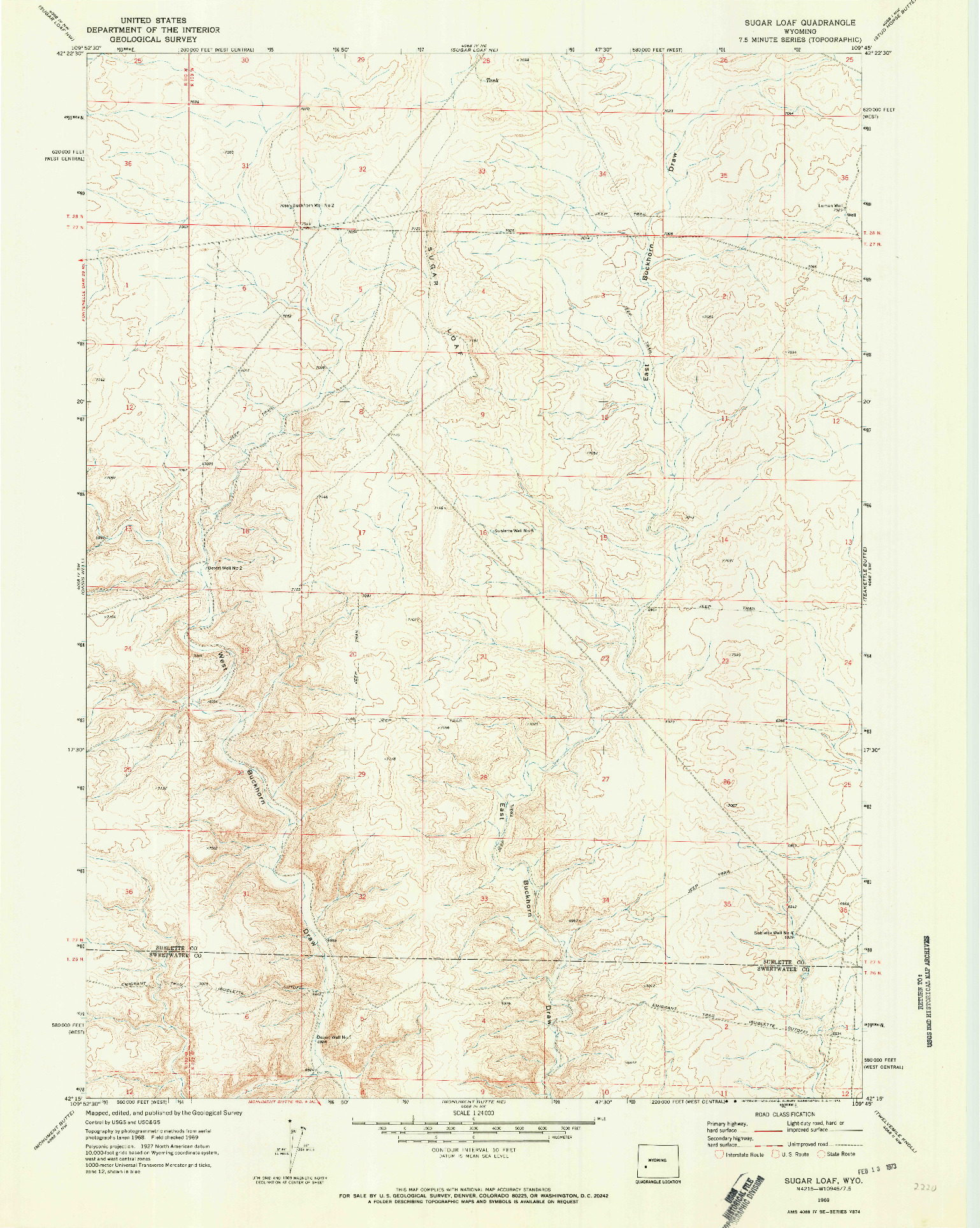 USGS 1:24000-SCALE QUADRANGLE FOR SUGAR LOAF, WY 1969