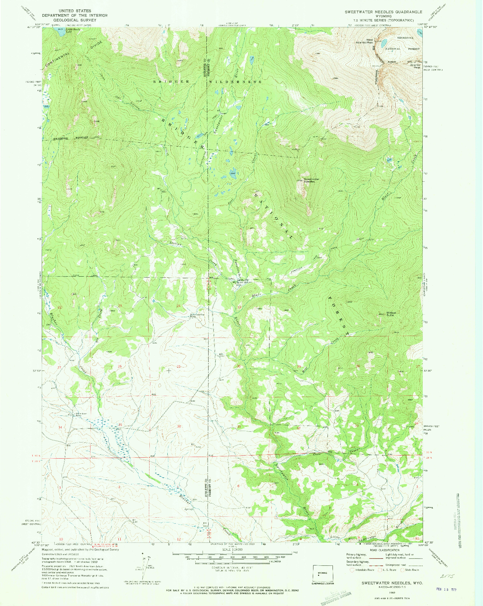 USGS 1:24000-SCALE QUADRANGLE FOR SWEETWATER NEEDLES, WY 1969