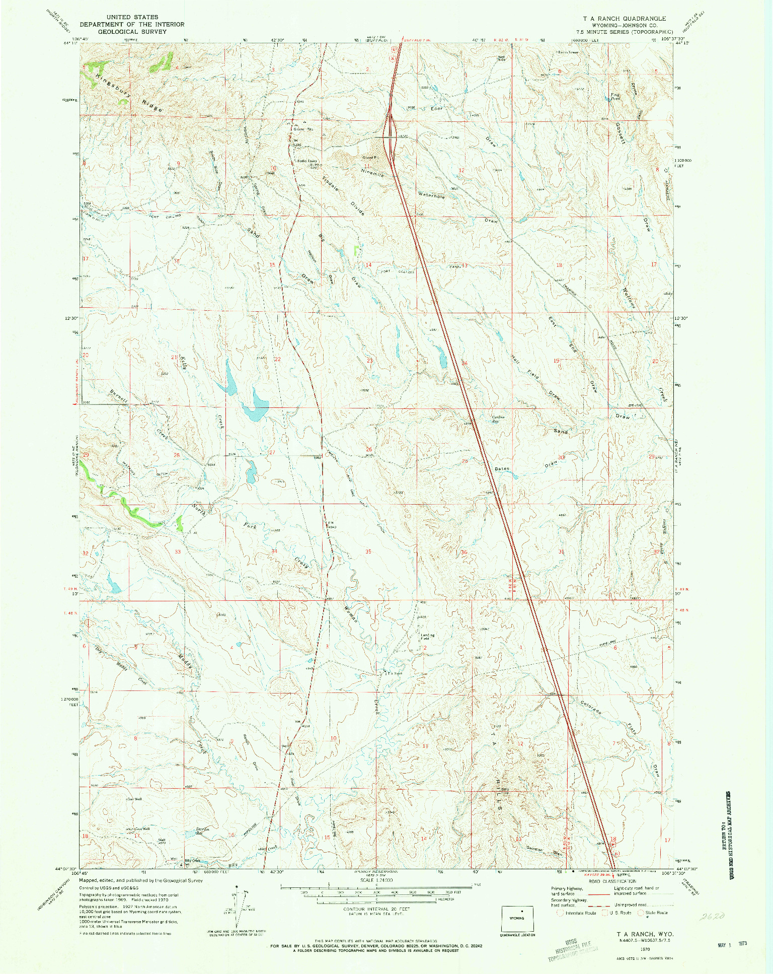 USGS 1:24000-SCALE QUADRANGLE FOR T A RANCH, WY 1970