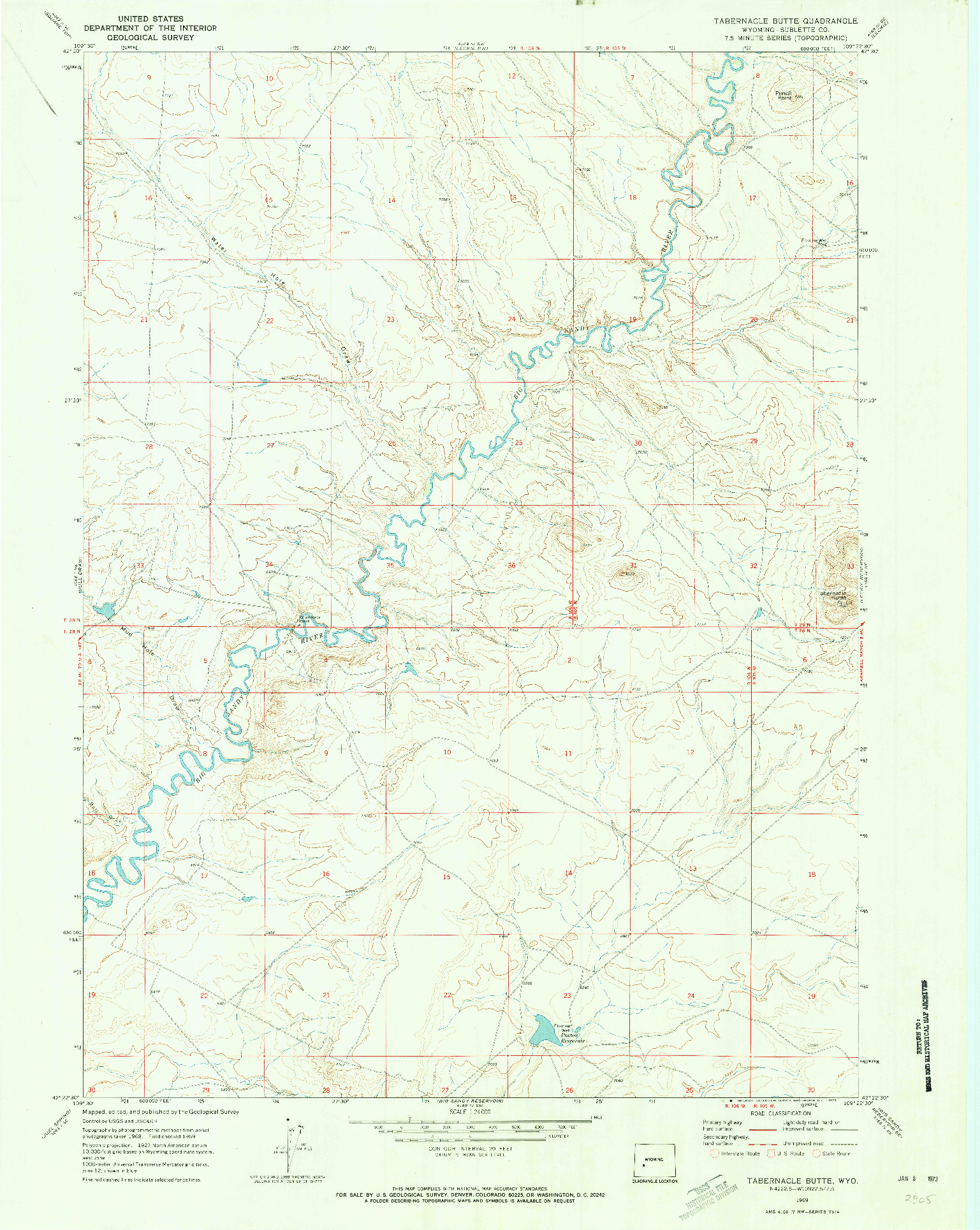 USGS 1:24000-SCALE QUADRANGLE FOR TABERNACLE BUTTE, WY 1969
