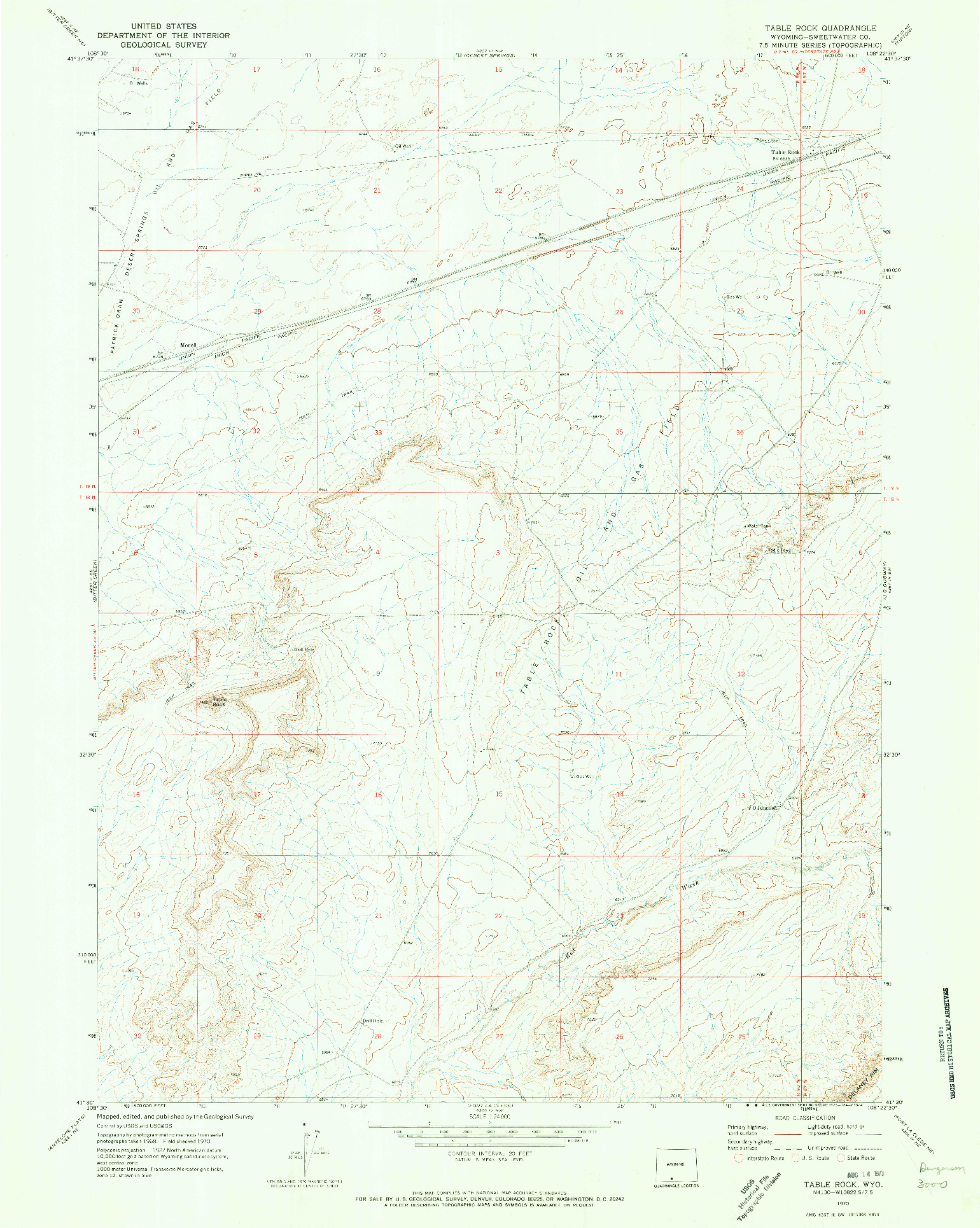 USGS 1:24000-SCALE QUADRANGLE FOR TABLE ROCK, WY 1970