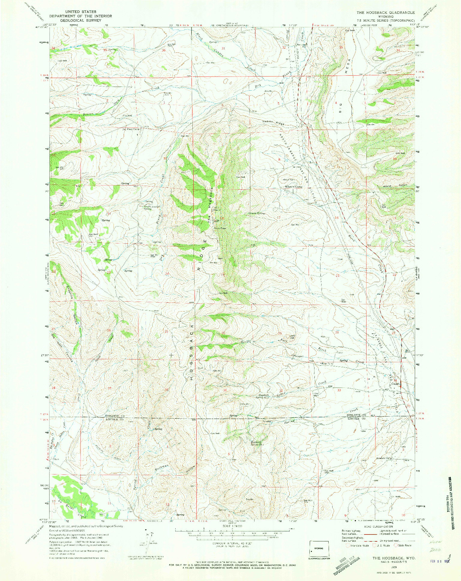 USGS 1:24000-SCALE QUADRANGLE FOR THE HOGSBACK, WY 1969