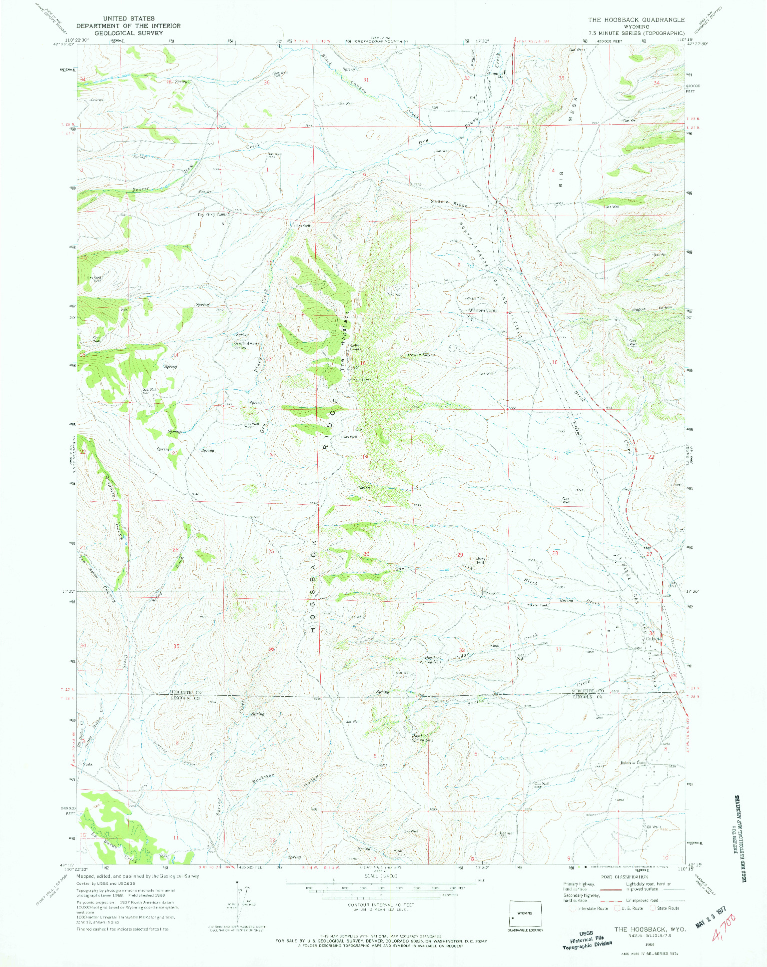 USGS 1:24000-SCALE QUADRANGLE FOR THE HOGSBACK, WY 1969