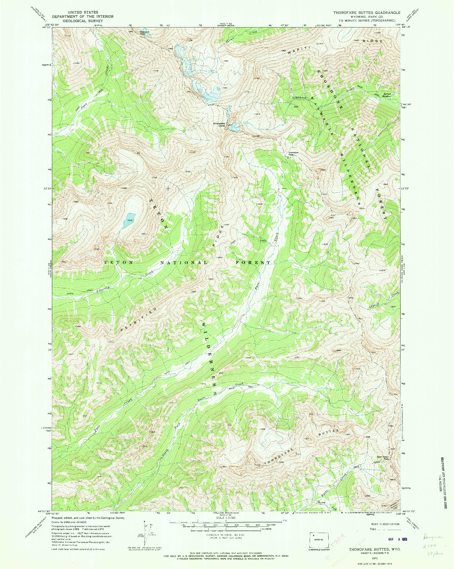 USGS 1:24000-SCALE QUADRANGLE FOR THOROFARE BUTTES, WY 1970