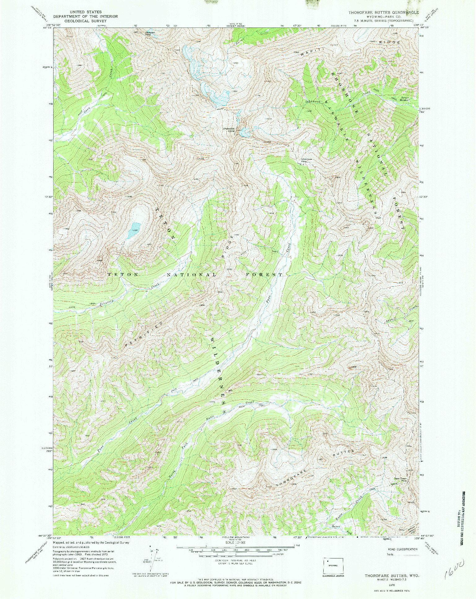 USGS 1:24000-SCALE QUADRANGLE FOR THOROFARE BUTTES, WY 1970