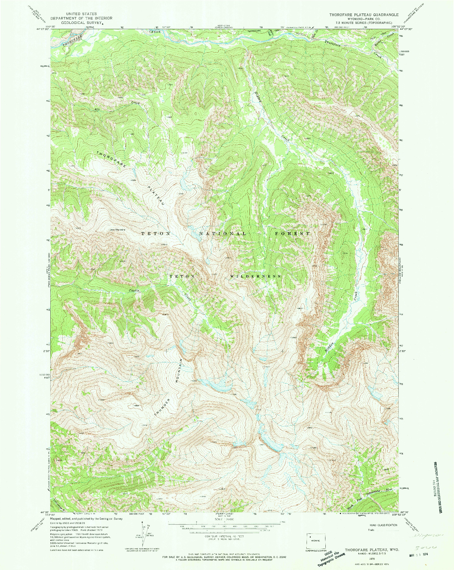 USGS 1:24000-SCALE QUADRANGLE FOR THOROFARE PLATEAU, WY 1970