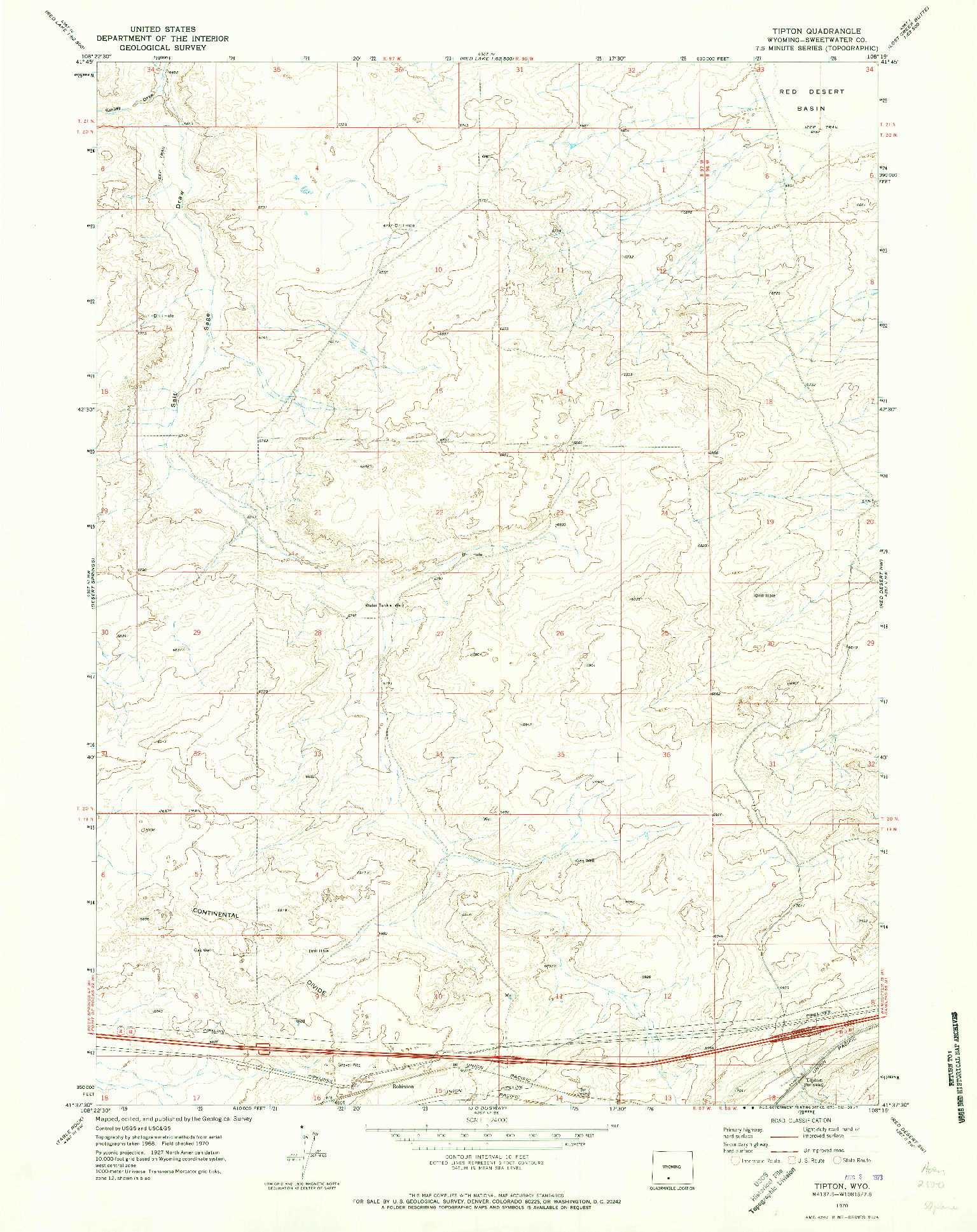 USGS 1:24000-SCALE QUADRANGLE FOR TIPTON, WY 1970