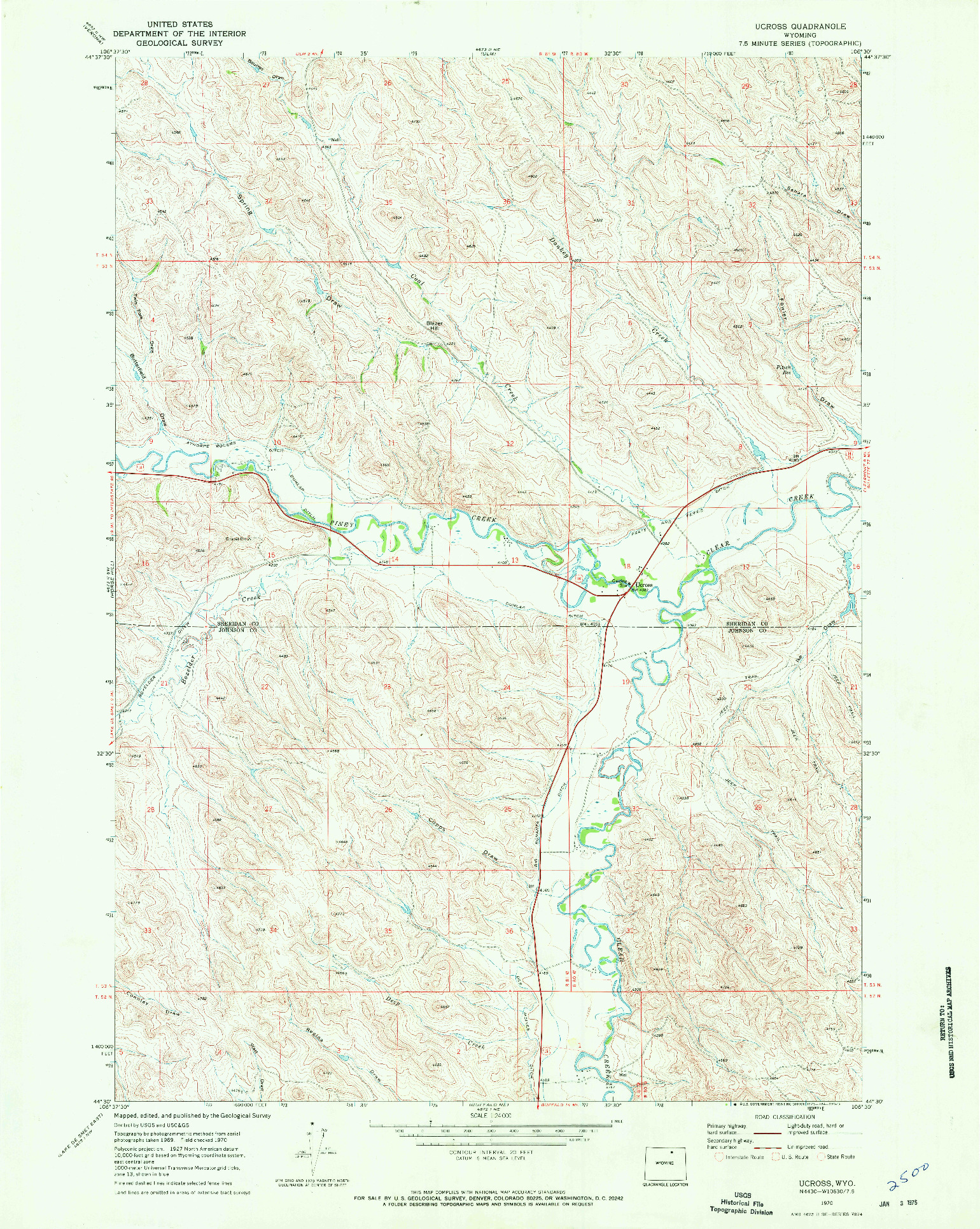 USGS 1:24000-SCALE QUADRANGLE FOR UCROSS, WY 1970