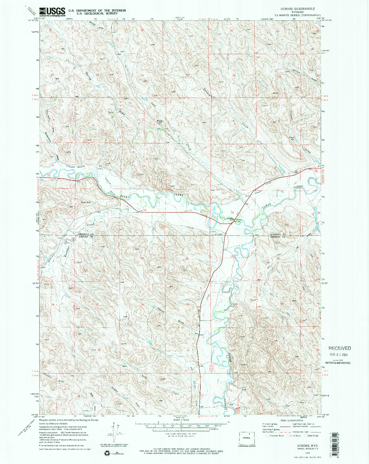 USGS 1:24000-SCALE QUADRANGLE FOR UCROSS, WY 1970