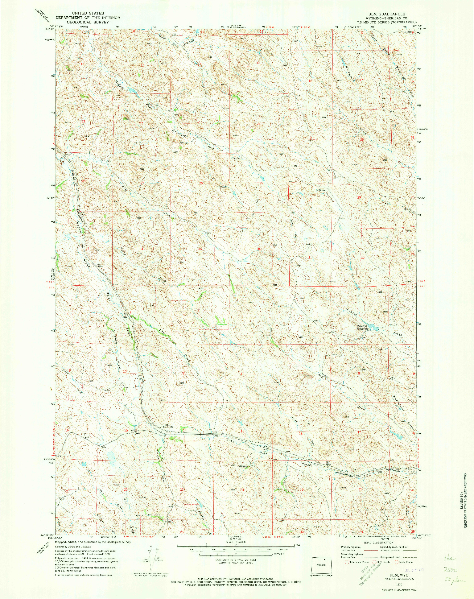 USGS 1:24000-SCALE QUADRANGLE FOR ULM, WY 1970
