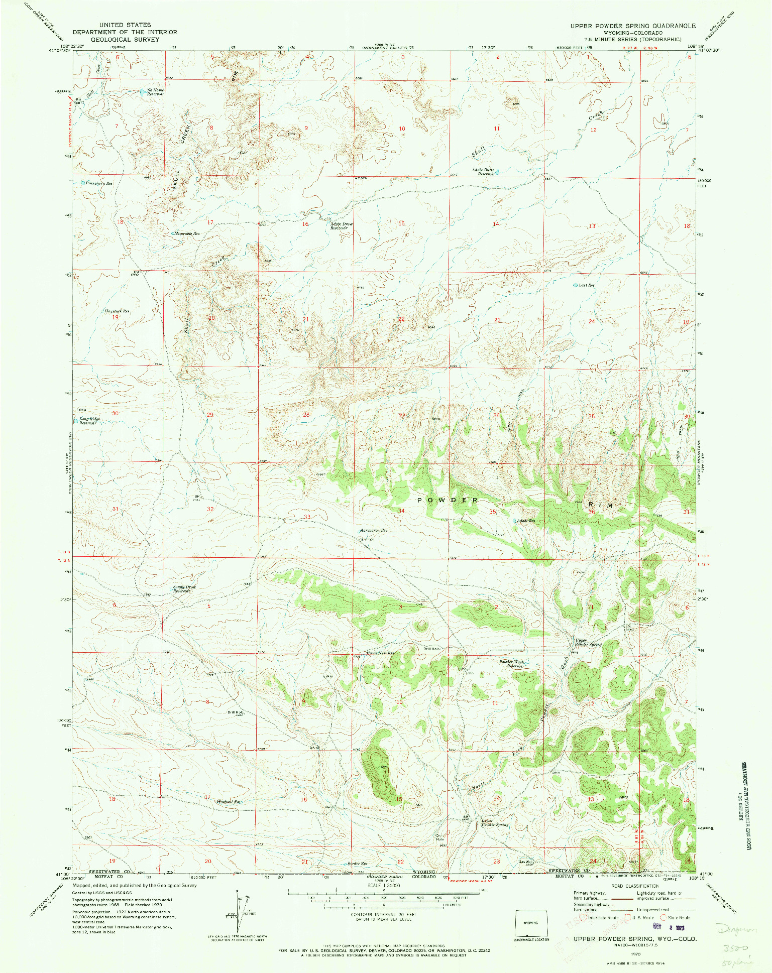 USGS 1:24000-SCALE QUADRANGLE FOR UPPER POWDER SPRING, WY 1970