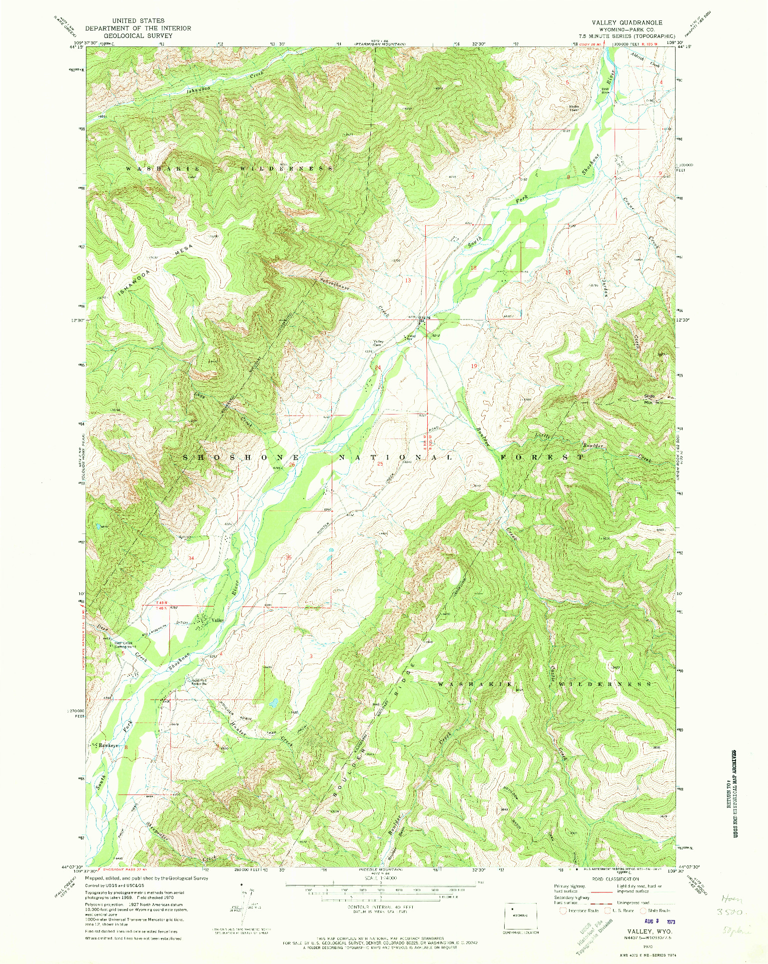 USGS 1:24000-SCALE QUADRANGLE FOR VALLEY, WY 1970