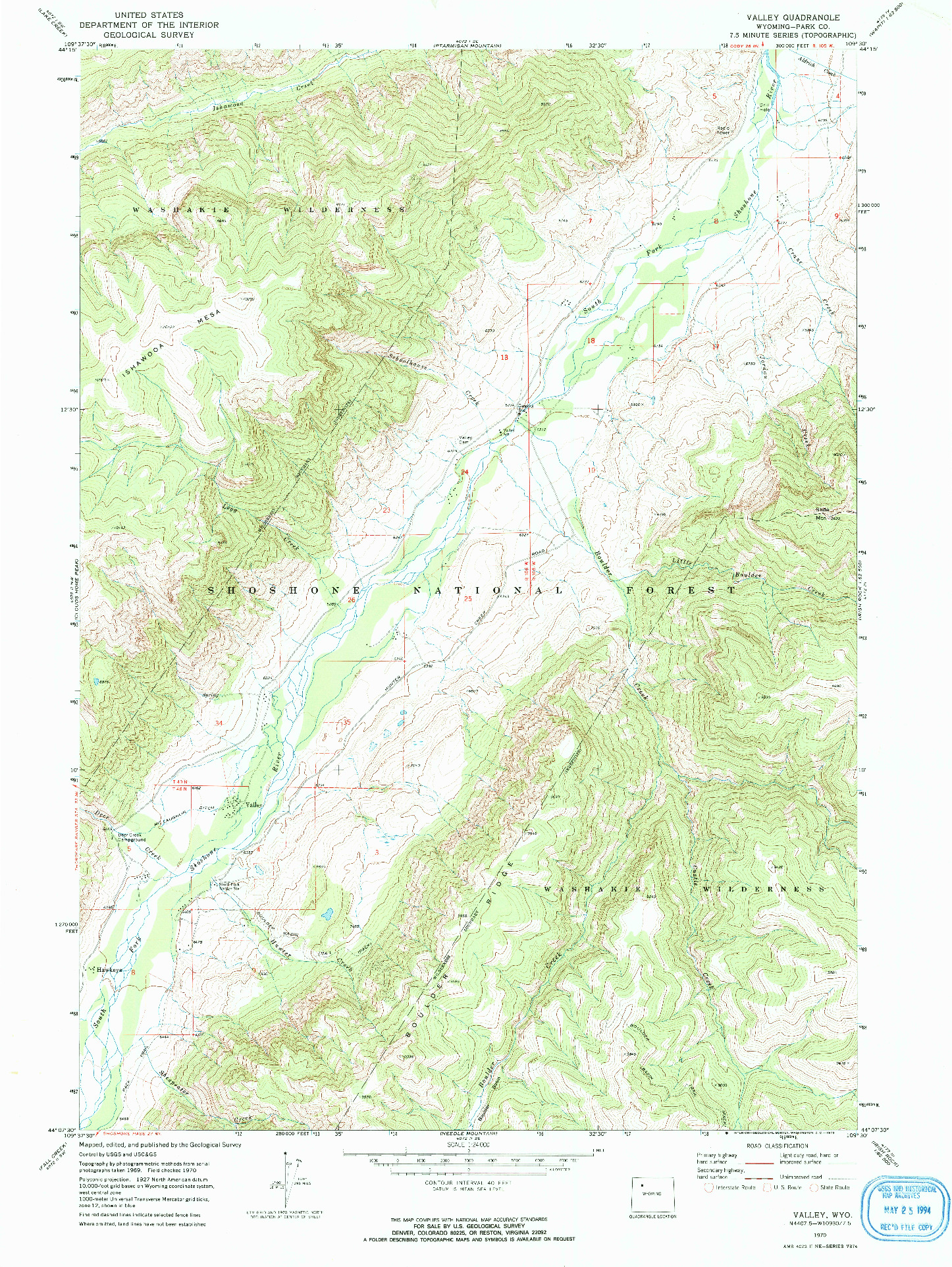 USGS 1:24000-SCALE QUADRANGLE FOR VALLEY, WY 1970