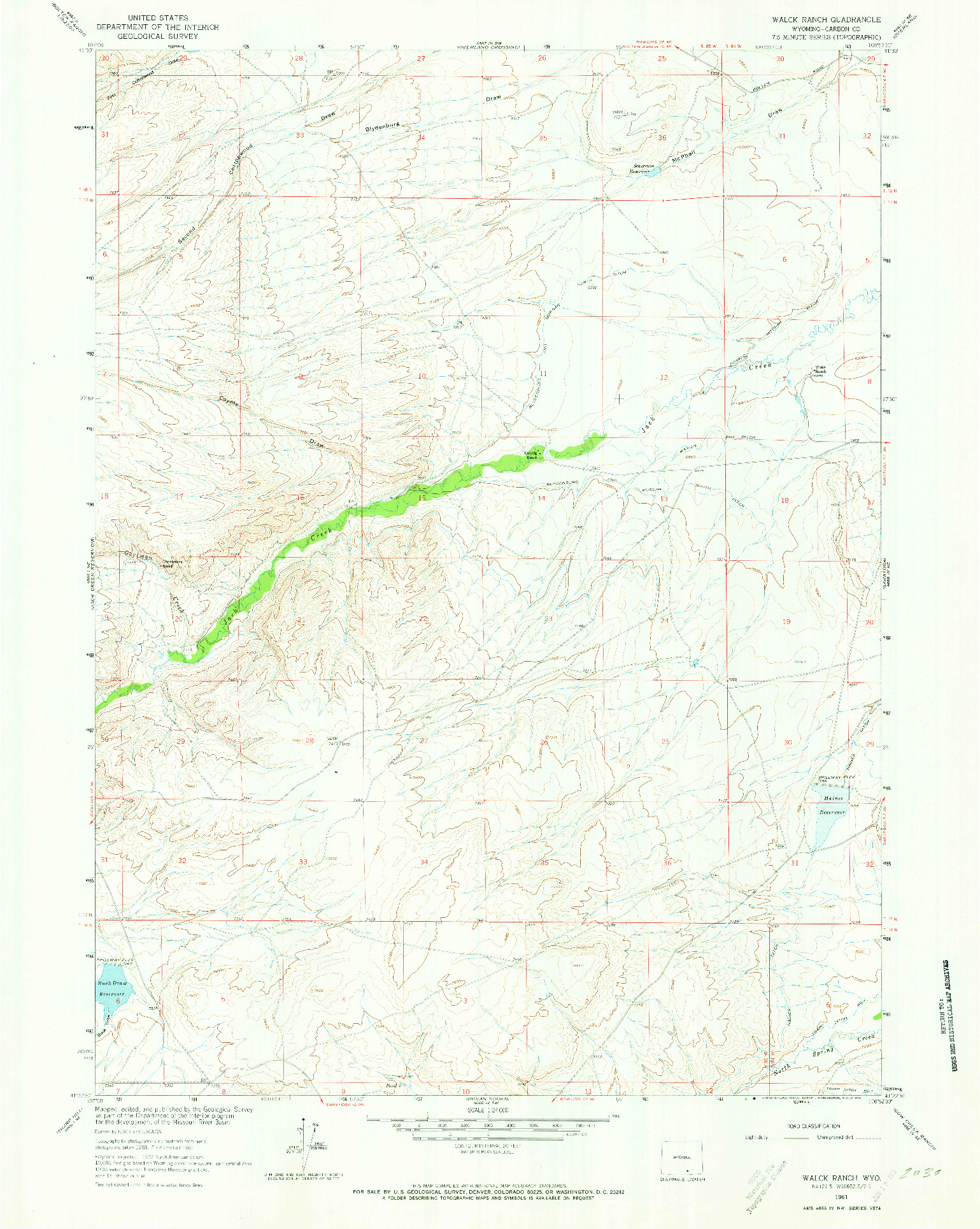 USGS 1:24000-SCALE QUADRANGLE FOR WALCK RANCH, WY 1961