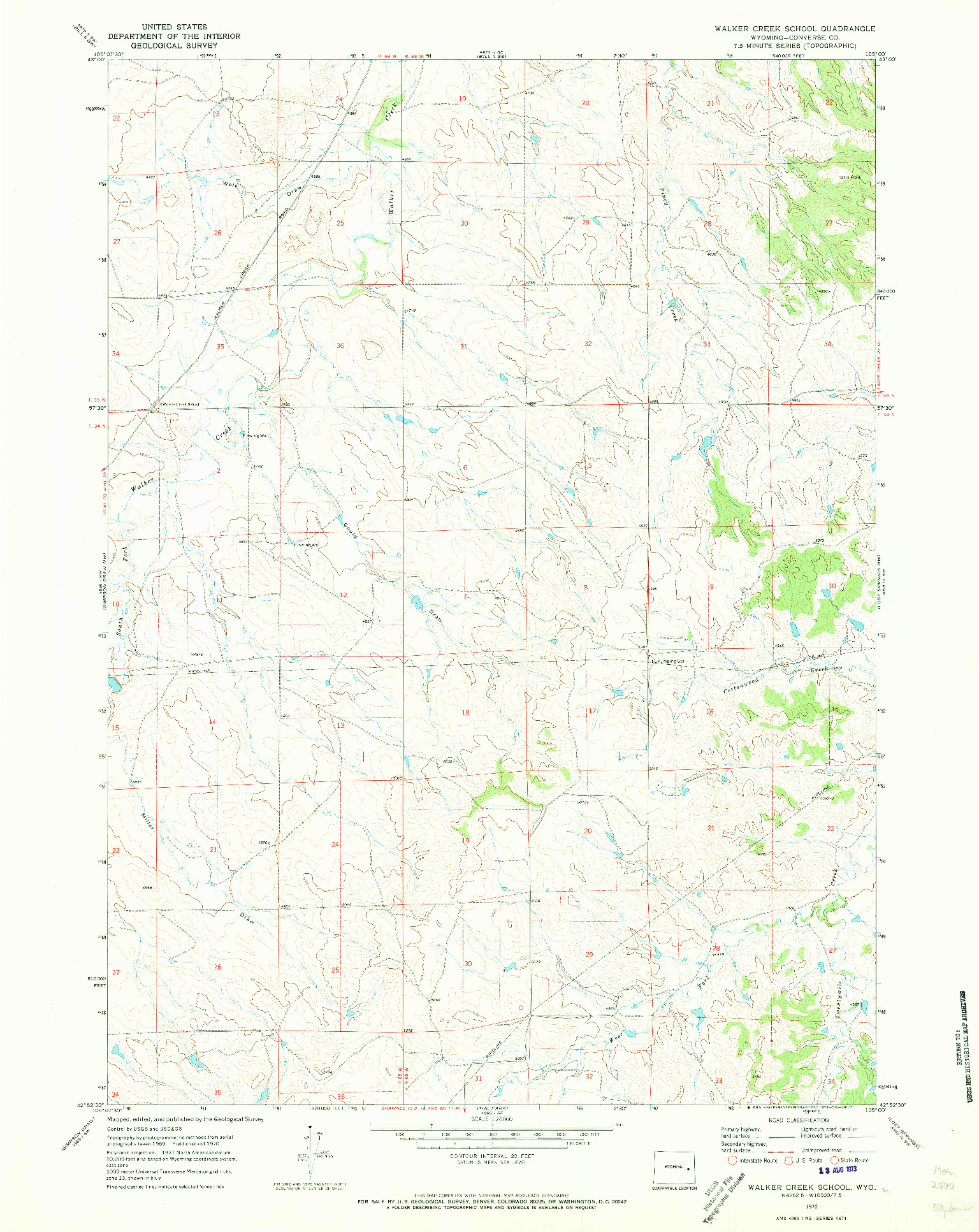 USGS 1:24000-SCALE QUADRANGLE FOR WALKER CREEK SCHOOL, WY 1970