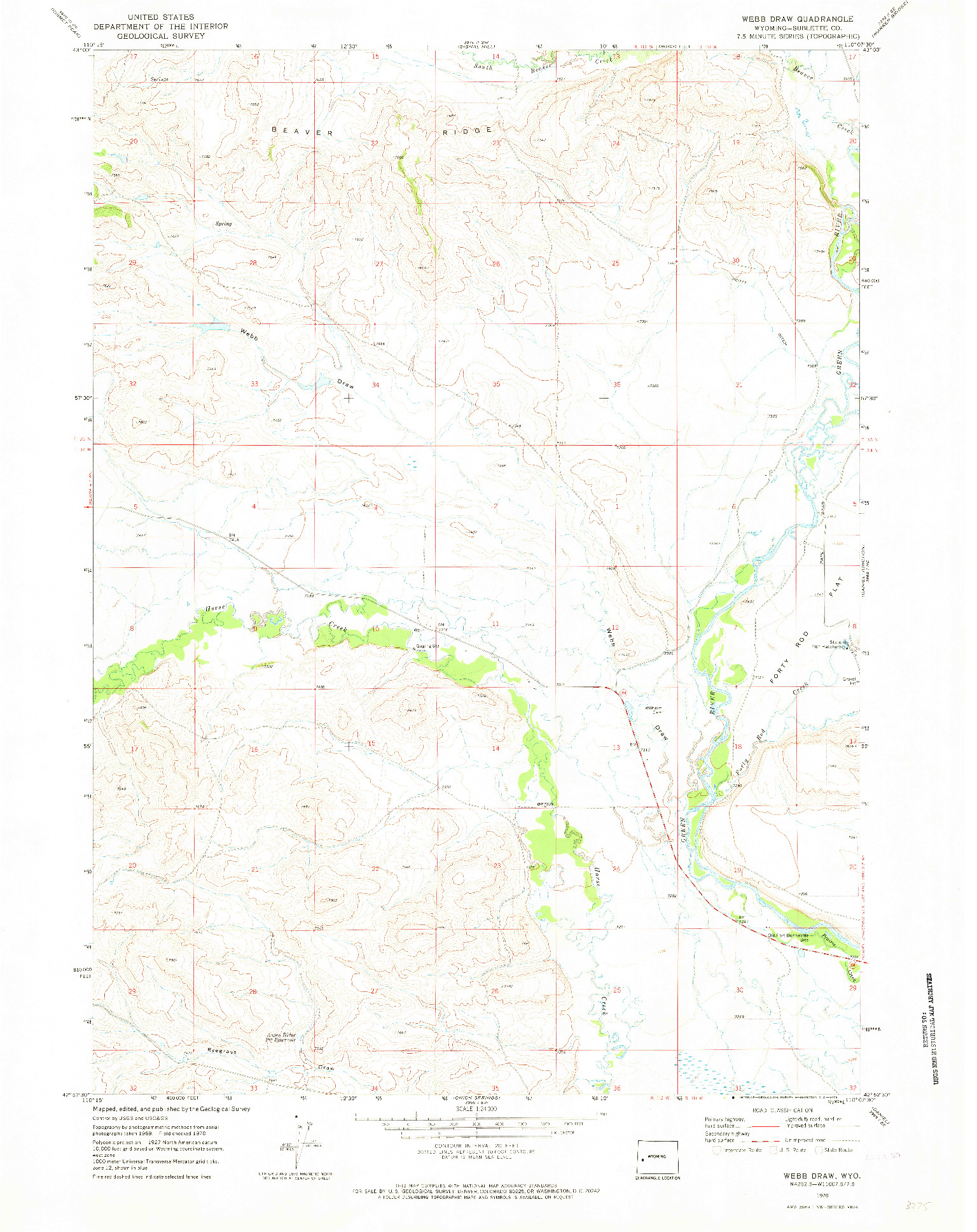 USGS 1:24000-SCALE QUADRANGLE FOR WEBB DRAW, WY 1970