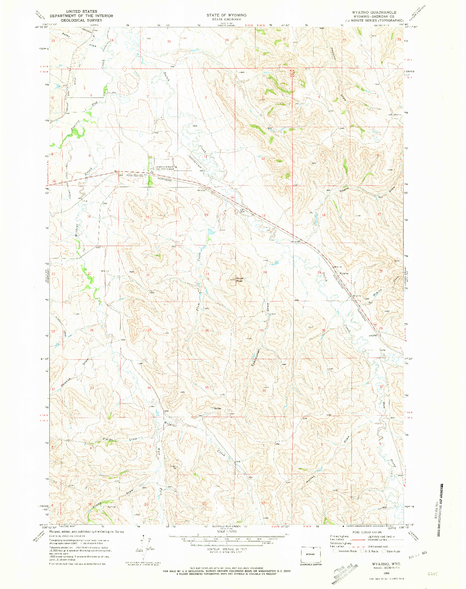 USGS 1:24000-SCALE QUADRANGLE FOR WYARNO, WY 1968