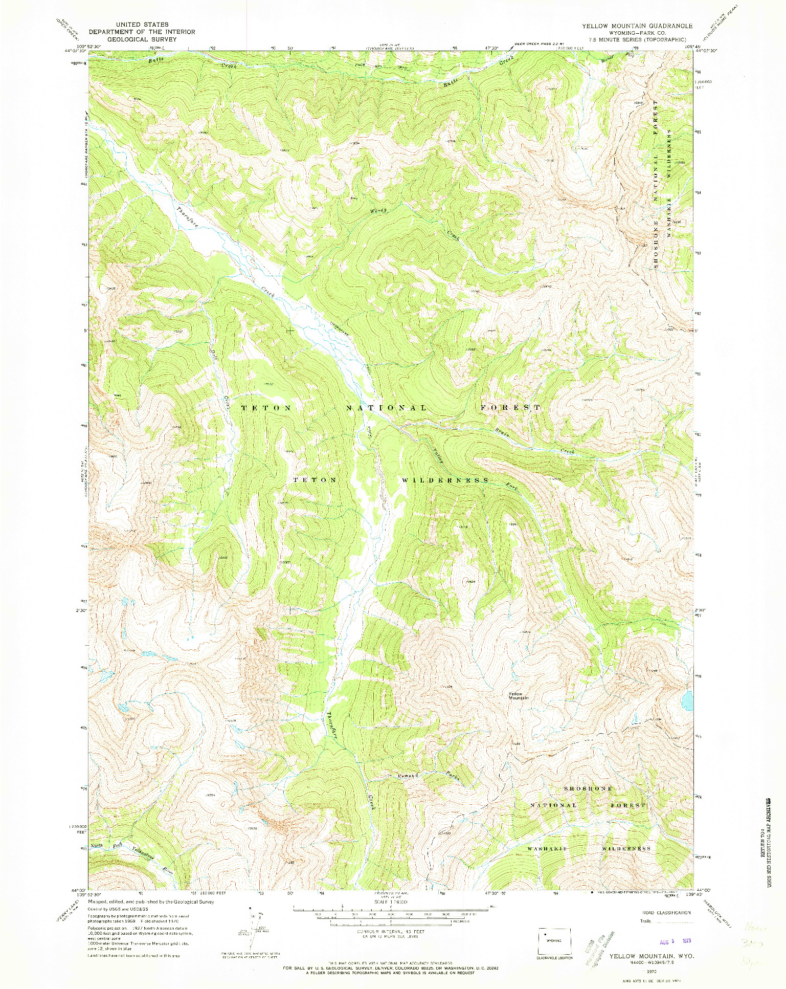 USGS 1:24000-SCALE QUADRANGLE FOR YELLOW MOUNTAIN, WY 1970