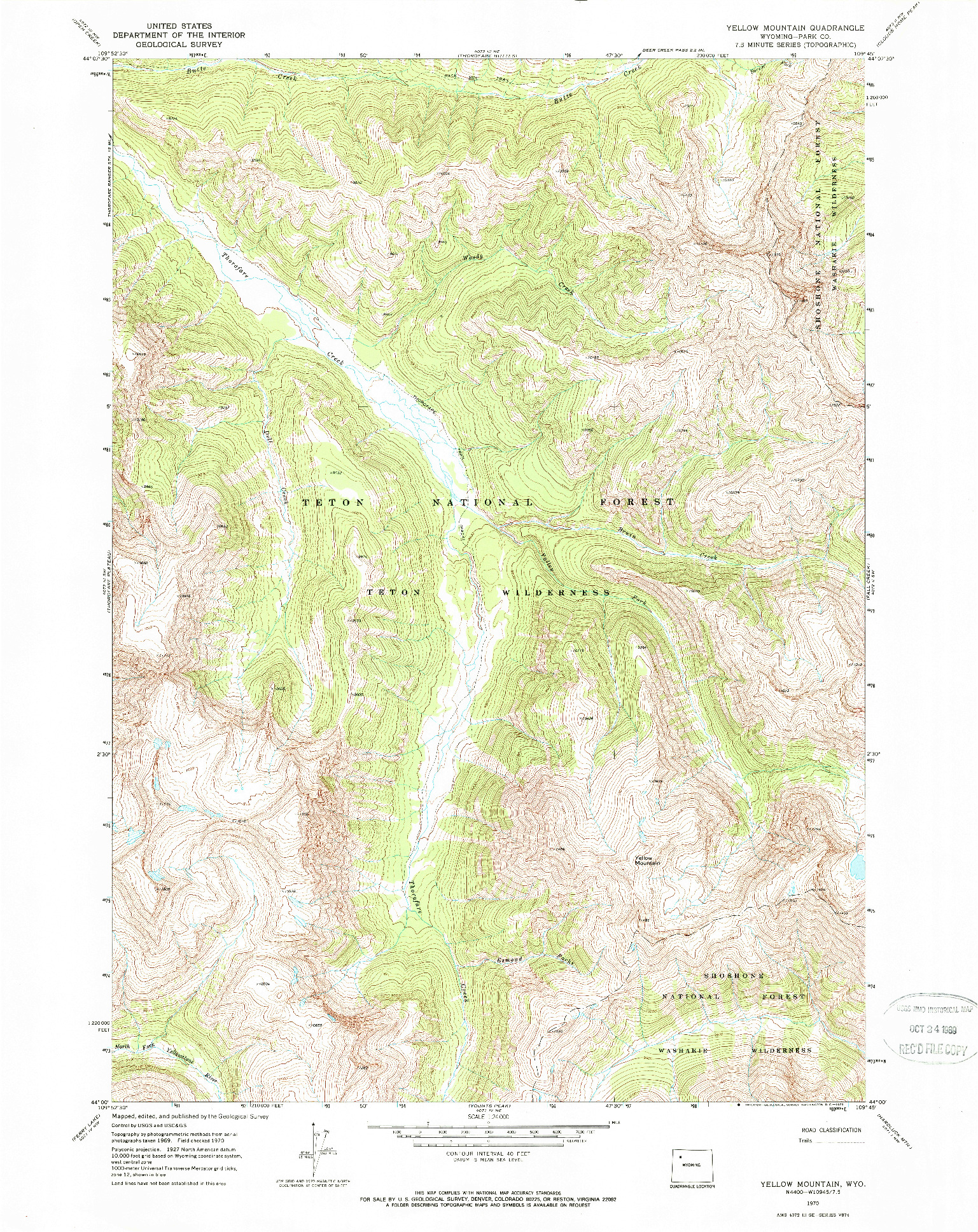 USGS 1:24000-SCALE QUADRANGLE FOR YELLOW MOUNTAIN, WY 1970