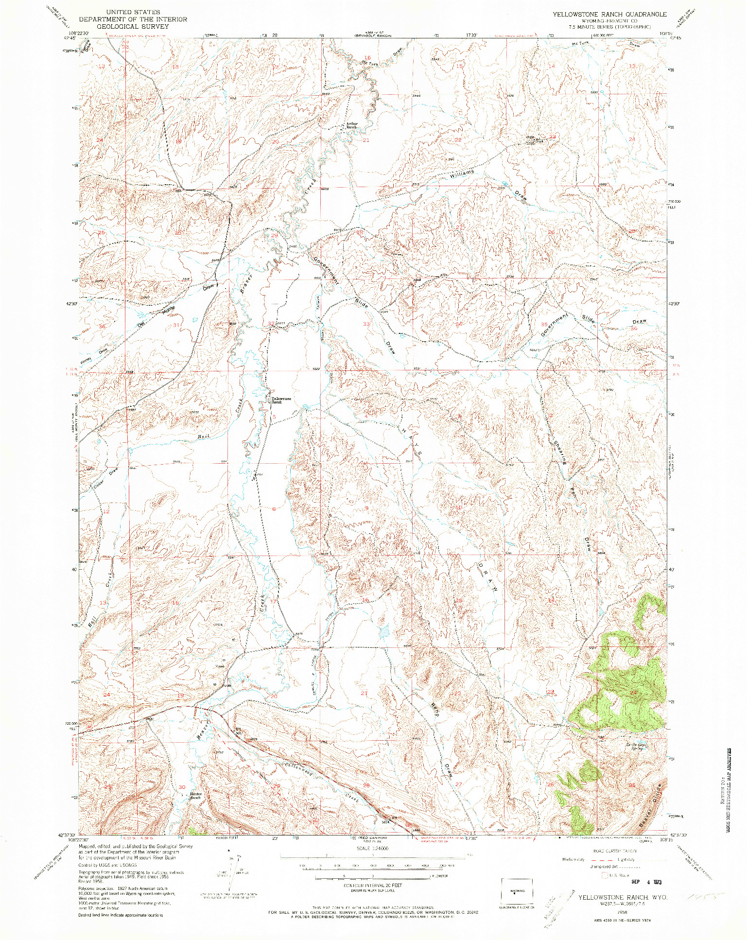 USGS 1:24000-SCALE QUADRANGLE FOR YELLOWSTONE RANCH, WY 1958