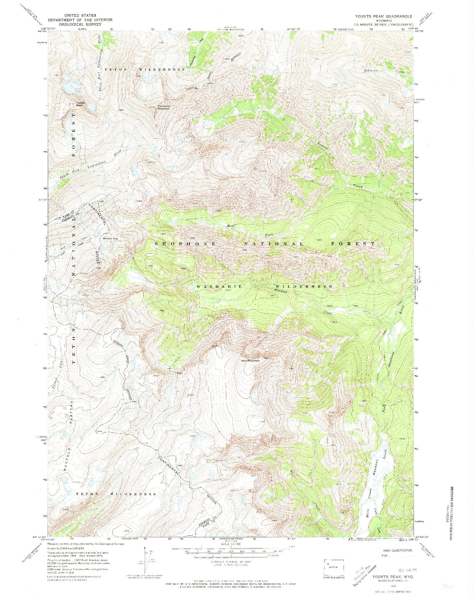 USGS 1:24000-SCALE QUADRANGLE FOR YOUNTS PEAK, WY 1970