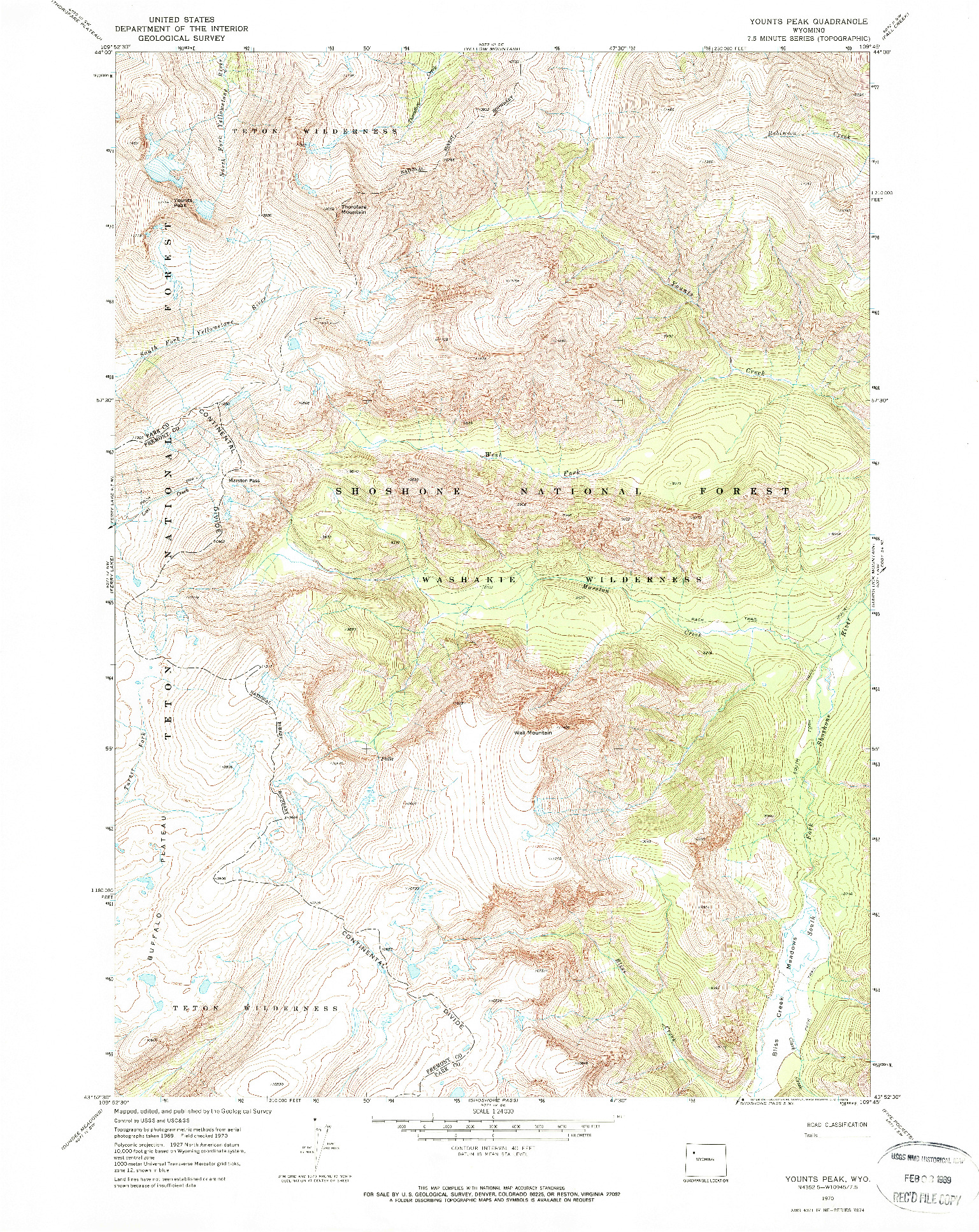 USGS 1:24000-SCALE QUADRANGLE FOR YOUNTS PEAK, WY 1970