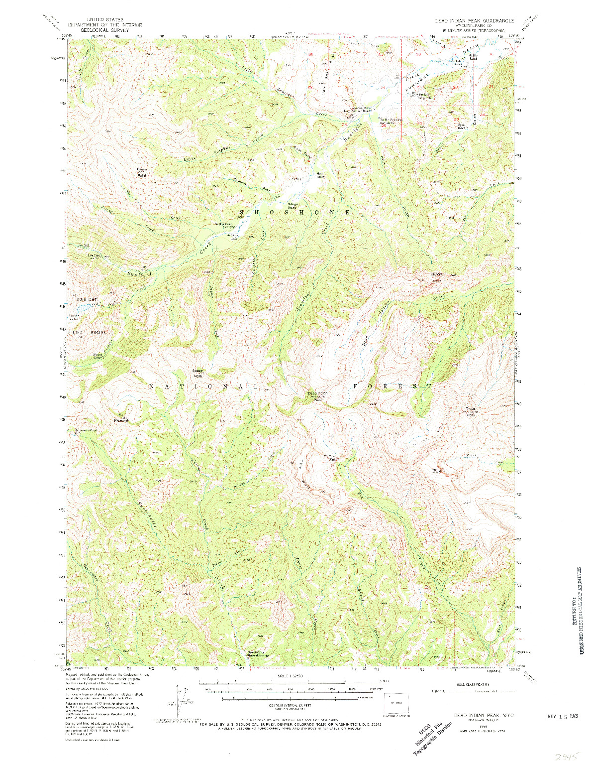 USGS 1:62500-SCALE QUADRANGLE FOR DEAD INDIAN PEAK, WY 1956