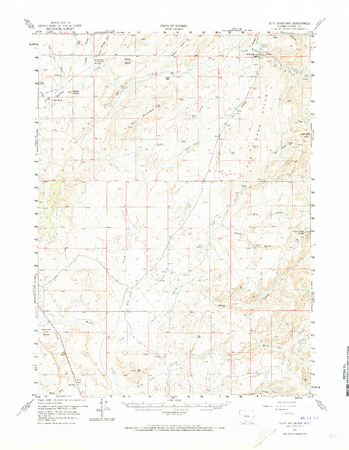 USGS 1:62500-SCALE QUADRANGLE FOR DOTY MOUNTAIN, WY 1957