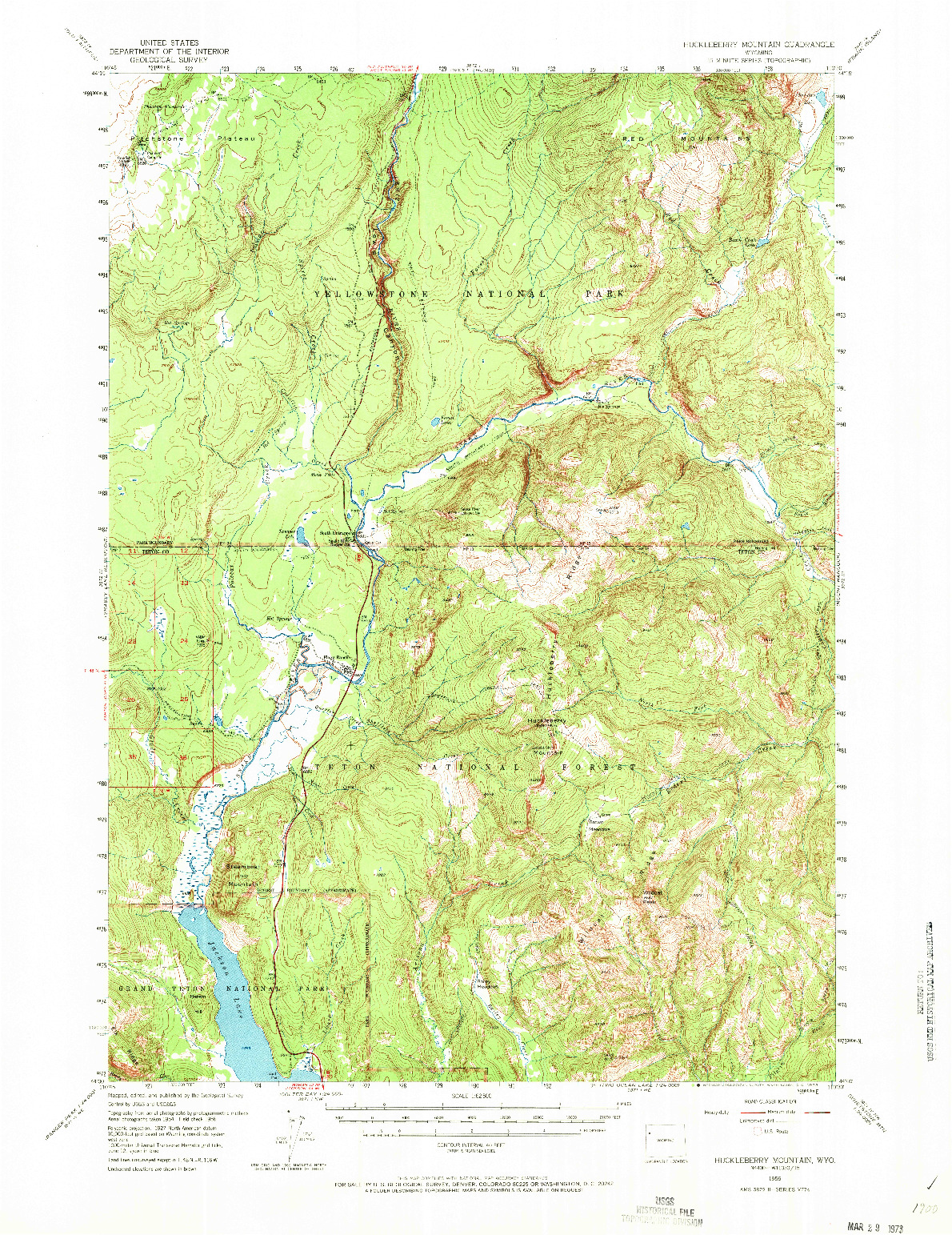 USGS 1:62500-SCALE QUADRANGLE FOR HUCKLEBERRY MOUNTAIN, WY 1956