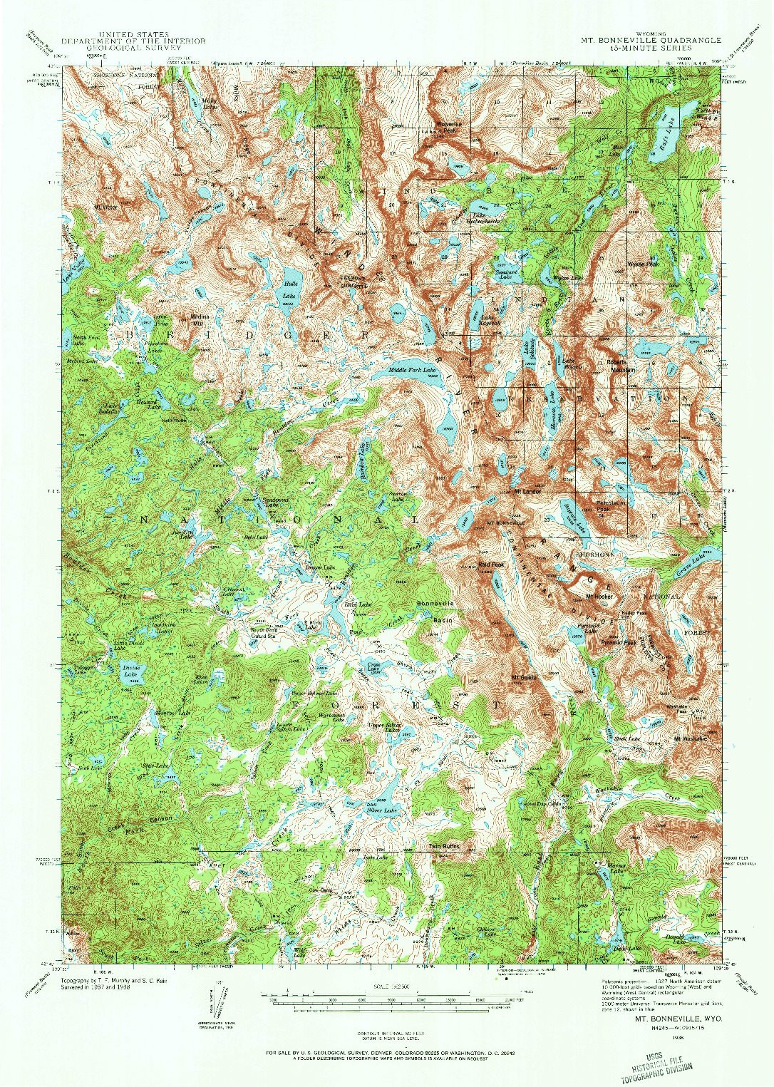 USGS 1:62500-SCALE QUADRANGLE FOR MOUNT BONNEVILLE, WY 1938
